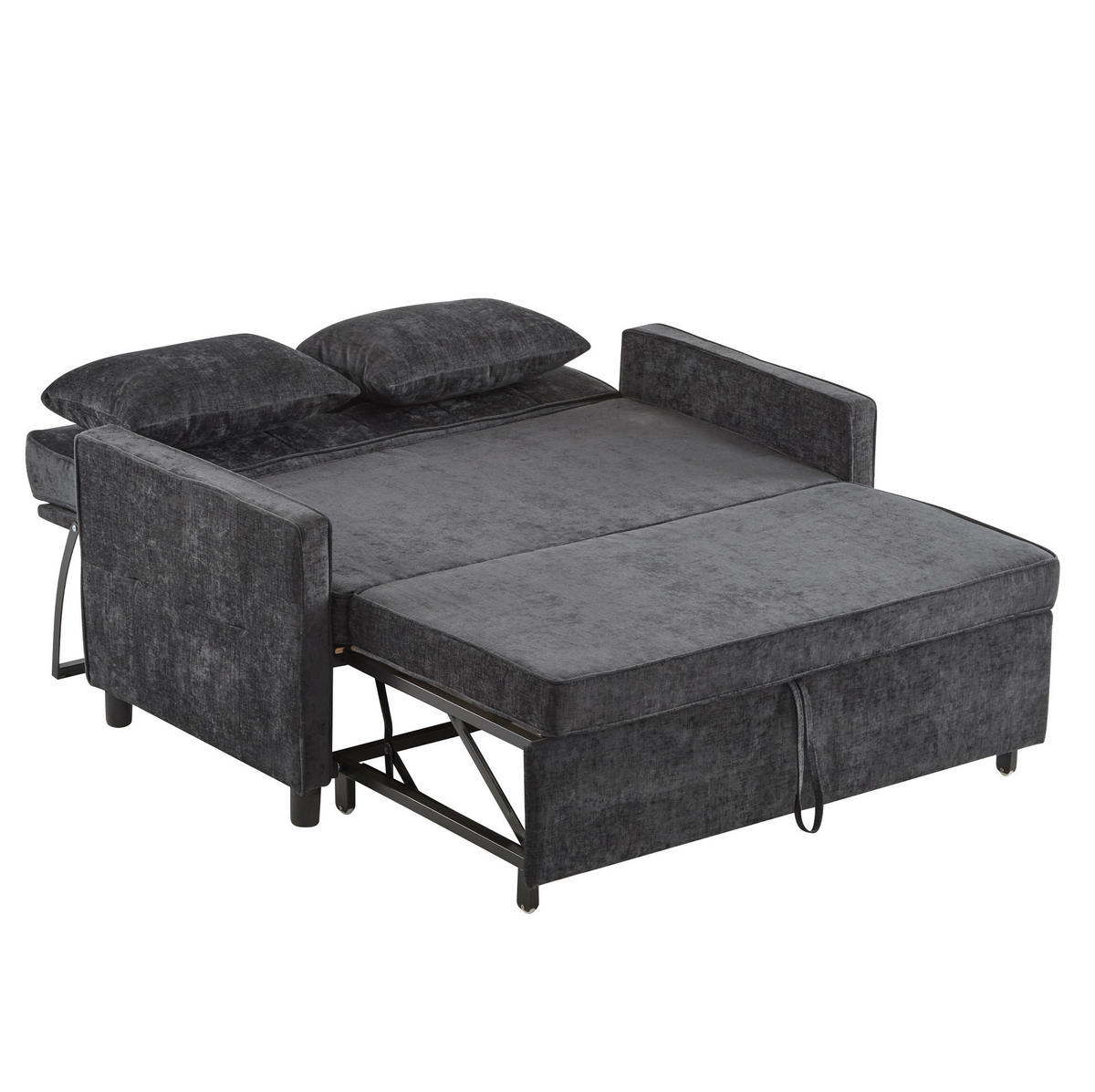 SCHLAFSOFA Chenille mit Ausziehfunktion und 2 Kissen Antikschwarz 142/79/85 cm - Schwarz, Textil (79/85/142cm) - Redom