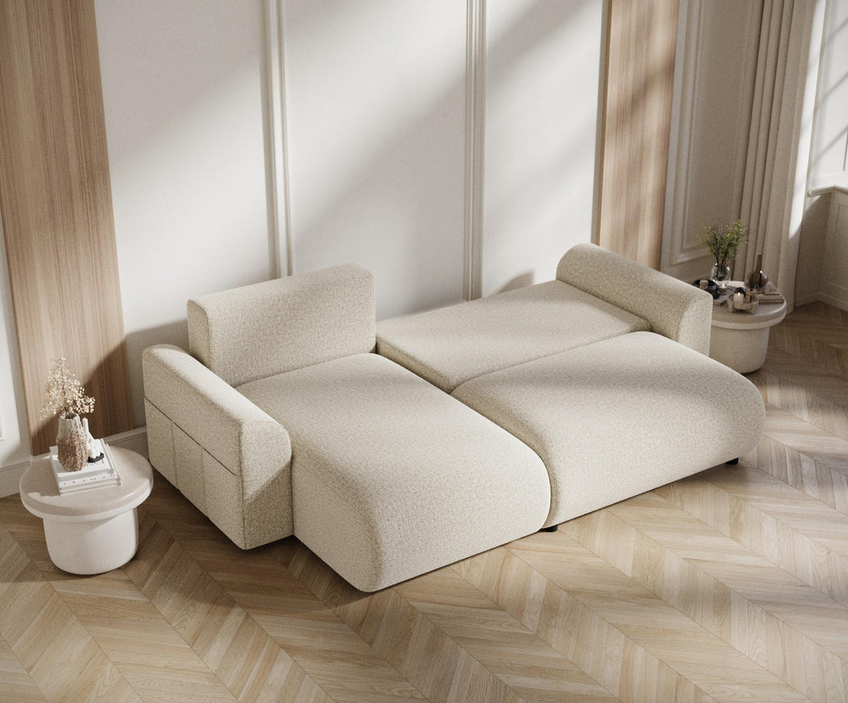 ECKSOFA MIT SCHLAFFUNKTION Bodega Beige Plüschstoff - Beige/Schwarz, Holz/Holzwerkstoff (235/138cm) - Maison de Reve