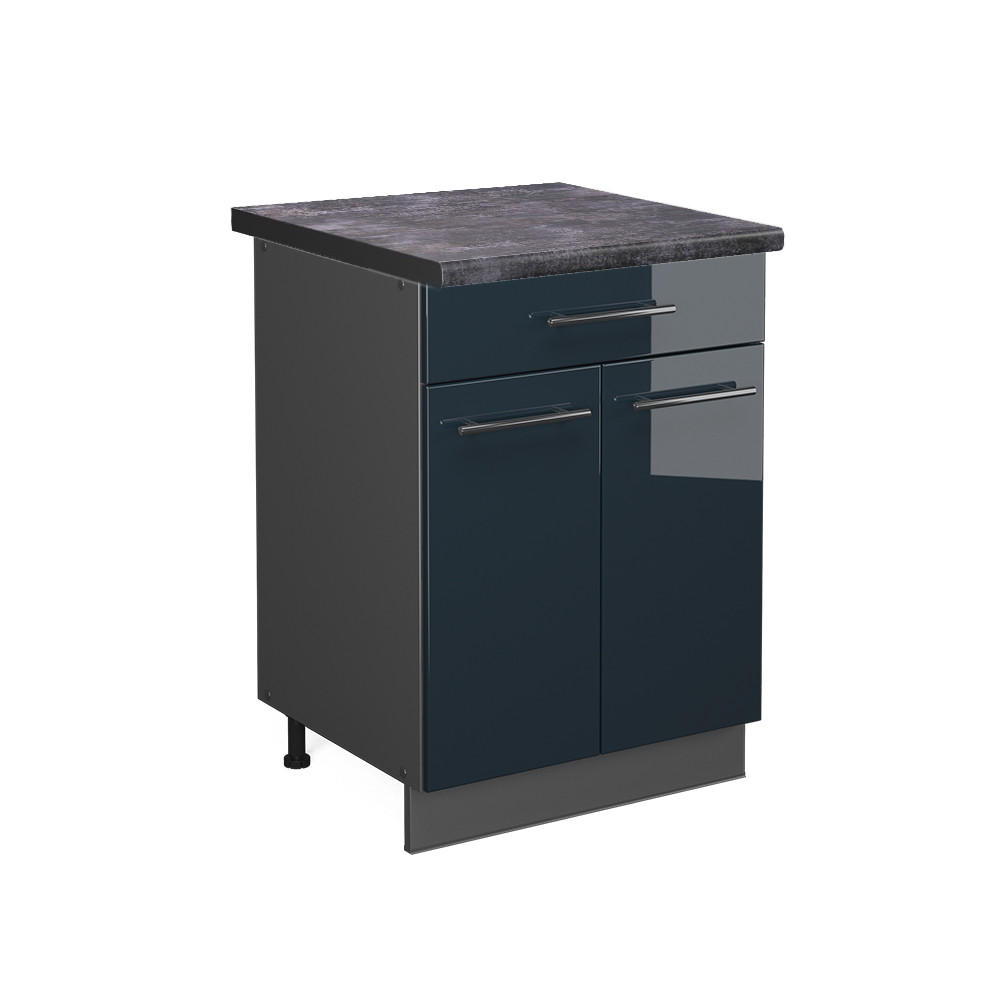 SPÜLENUNTERSCHRANK Fame-Line Dunkelblau Hochglanz 80 cm, AP Eiche - Anthrazit/Dunkelblau, Holzwerkstoff (80/82/60cm) - Vicco