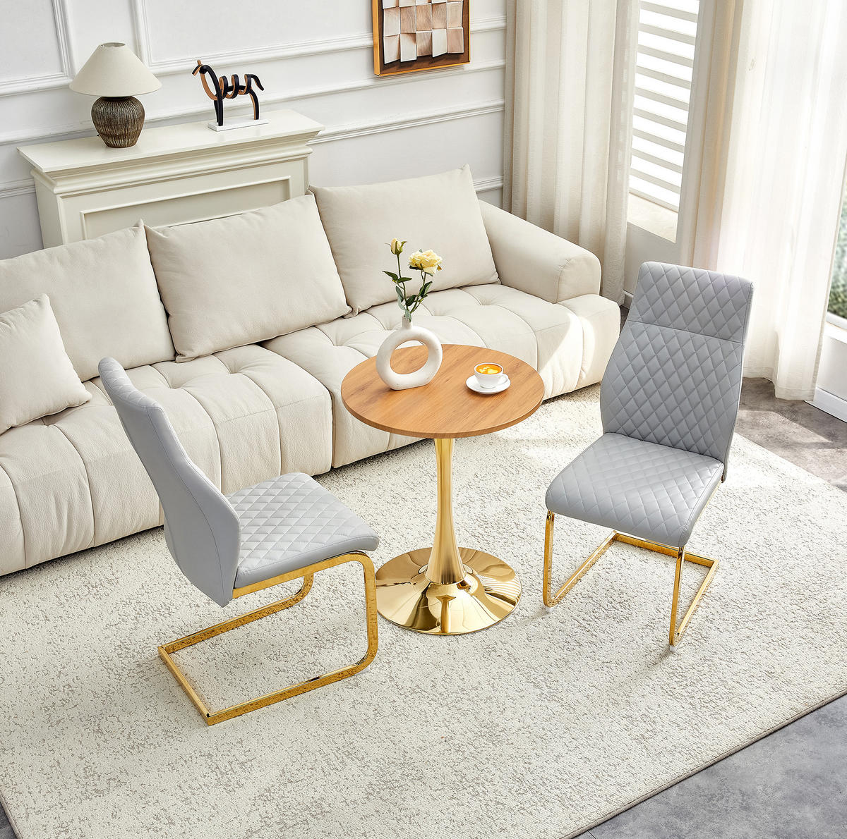 ESSGRUPPE 3-tlg. 60 cm Gold/Hellgrau - Goldfarben, Metall (60/72/60cm) - Meubliv