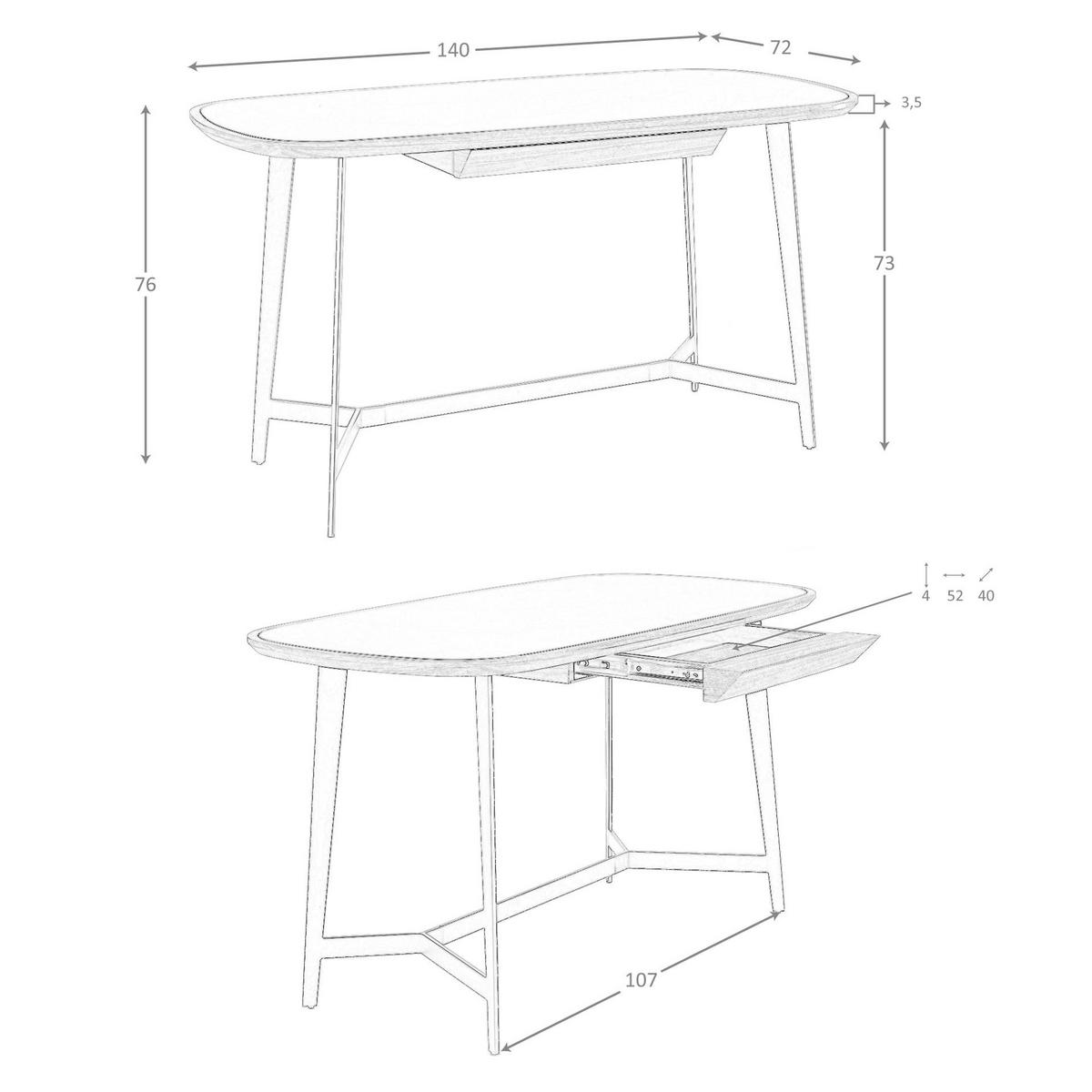 SCHREIBTISCH Schreibtisch Nussbaum und schwarzem Stahl mit schwarzer Glasplatte 140/72/76 cm - Walnussfarben/Schwarz, Holz/Metall (72/140/76cm) - ANGEL CERDA