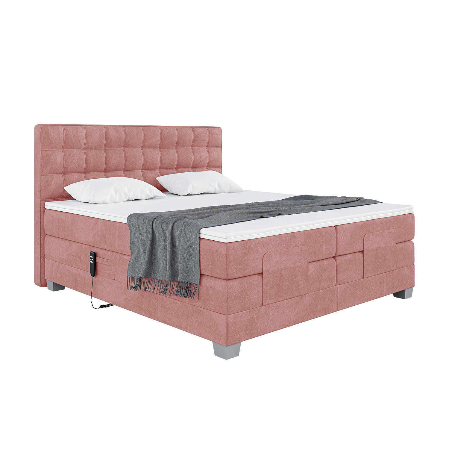 BOXSPRINGBETT Edison - Silberfarben/Rosa, Textil (120/200cm) - Meblini