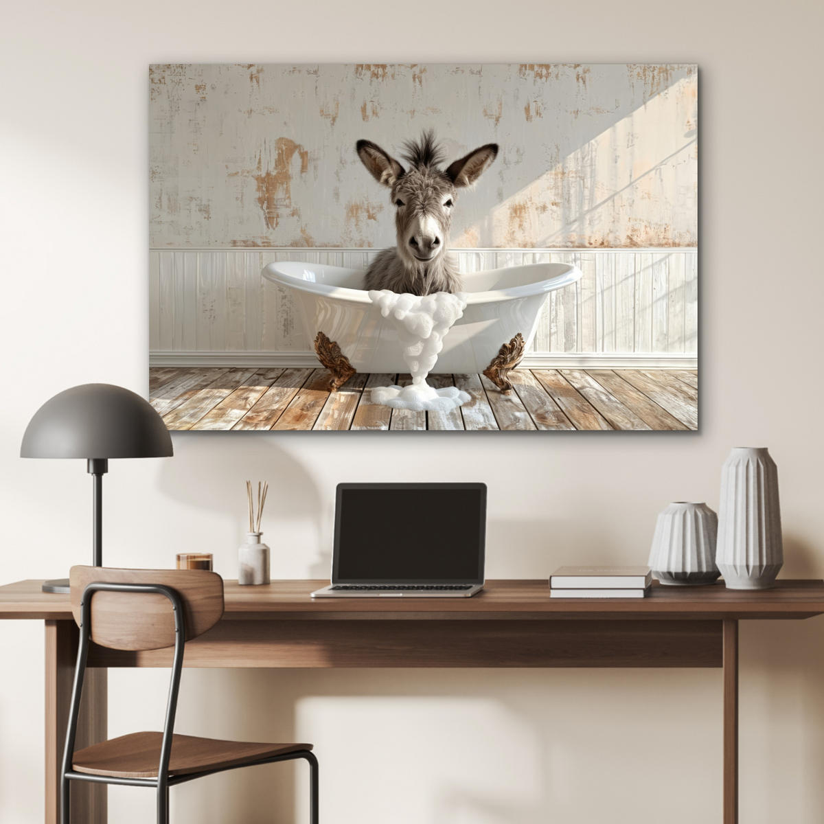 METALLBILD Esel - Tiere - Badewanne - Schaumstoff 90x60 cm - Weiß, Metall (90/60cm) - MuchoWow