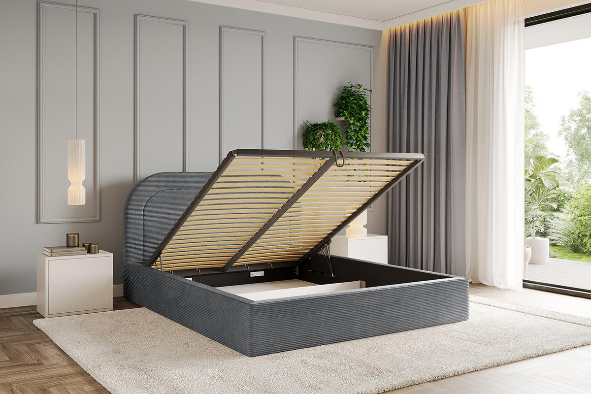 POLSTERBETT mit Bettkasten und Lattenrost, Boxbett ohne Matratze - LERAY 120x200 Dunkelgrau - Anthrazit, Holzwerkstoff/Textil (120/200cm) - ALTDECOR