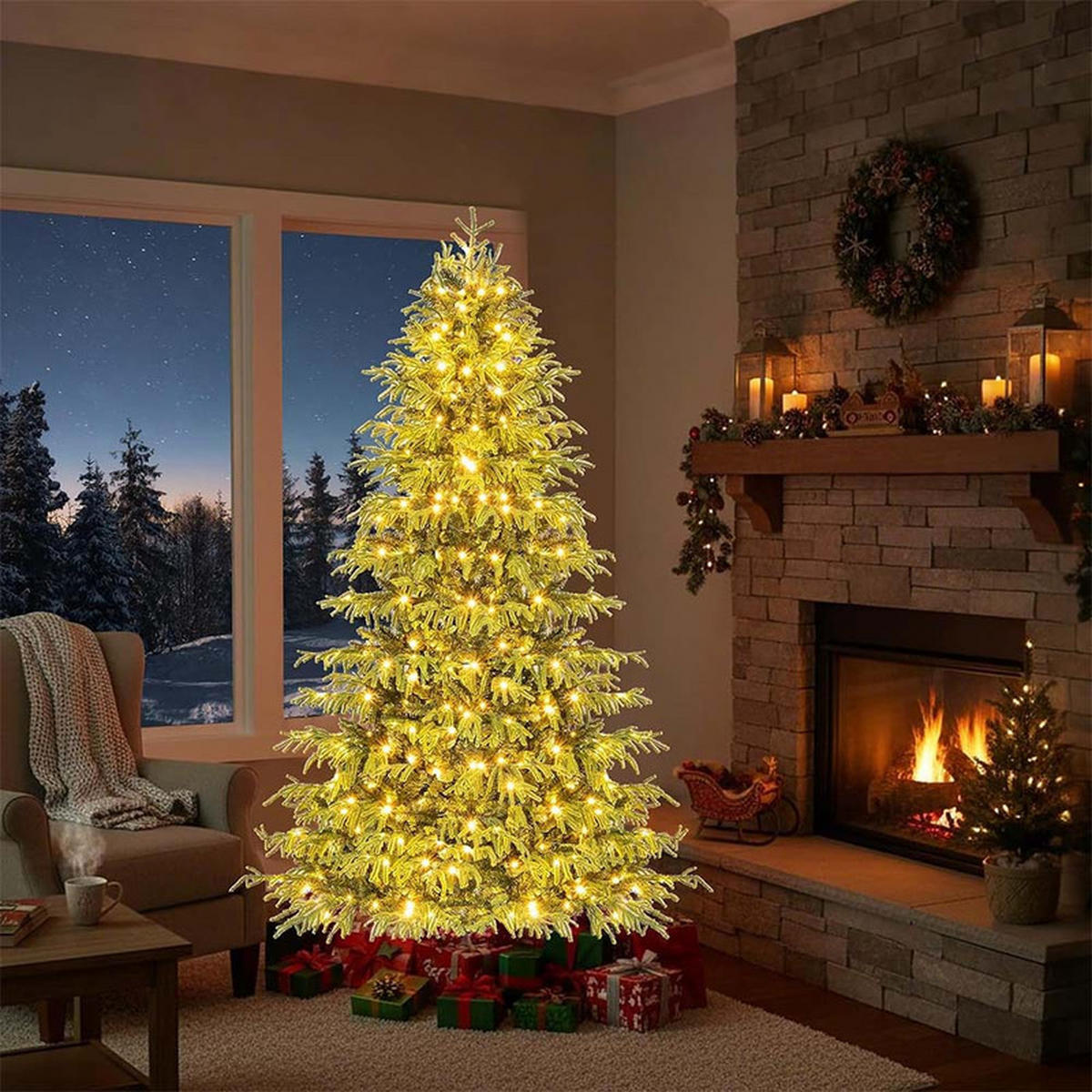 WEIHNACHTSBAUM mit 270 warmweißen LEDs 180cm Grün - Grün, Metall (180cm) - COSTWAY