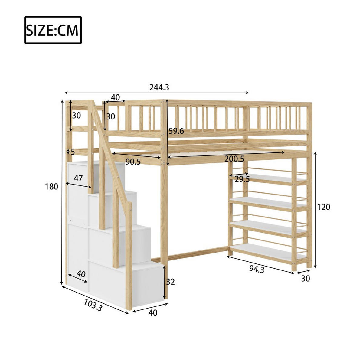 HOCHBETT 90 x 200cm mit Sicherheitskletterleiter，Holzfarbe - Naturfarben, Holz (90/200cm) - KOMHTOM