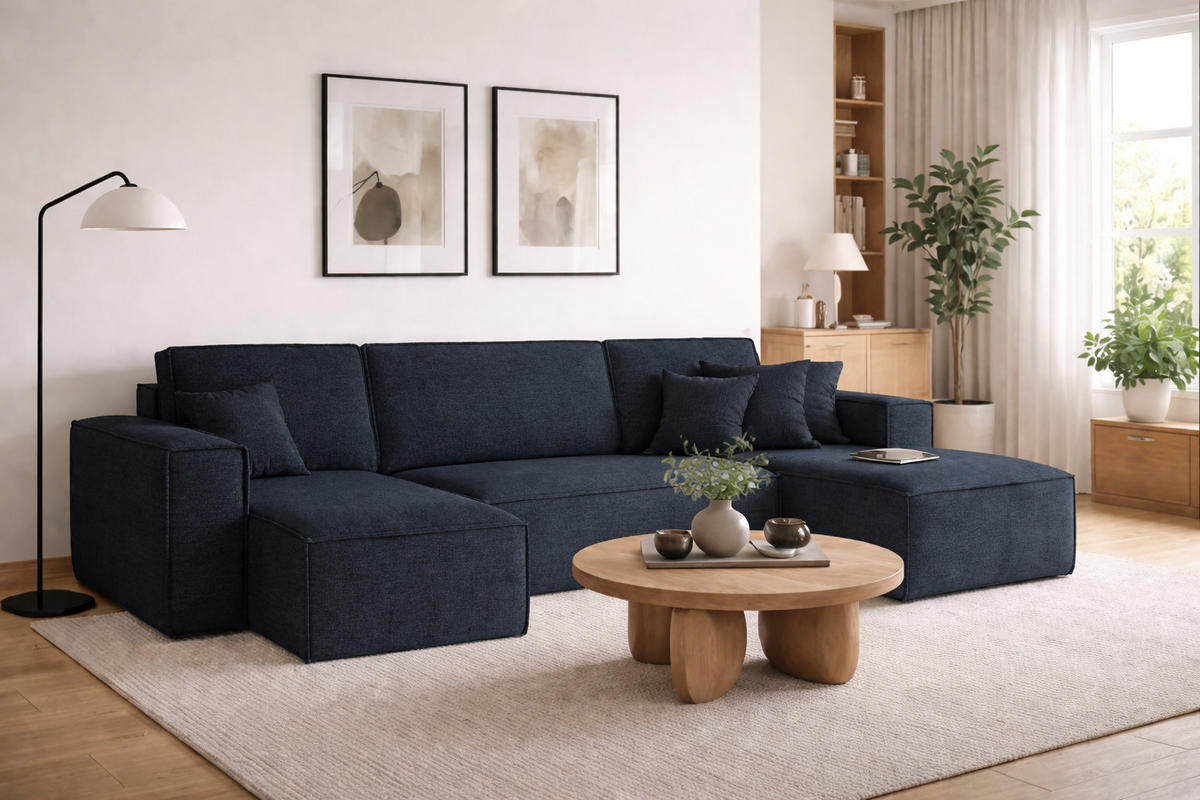 ECKSOFA U-Form Mit Schlaffunktion Und Bettkasten BEST Stoff Neve Dunkelblau - Dunkelblau, Holz/Kunststoff (312/142cm) - Kaiser Möbel