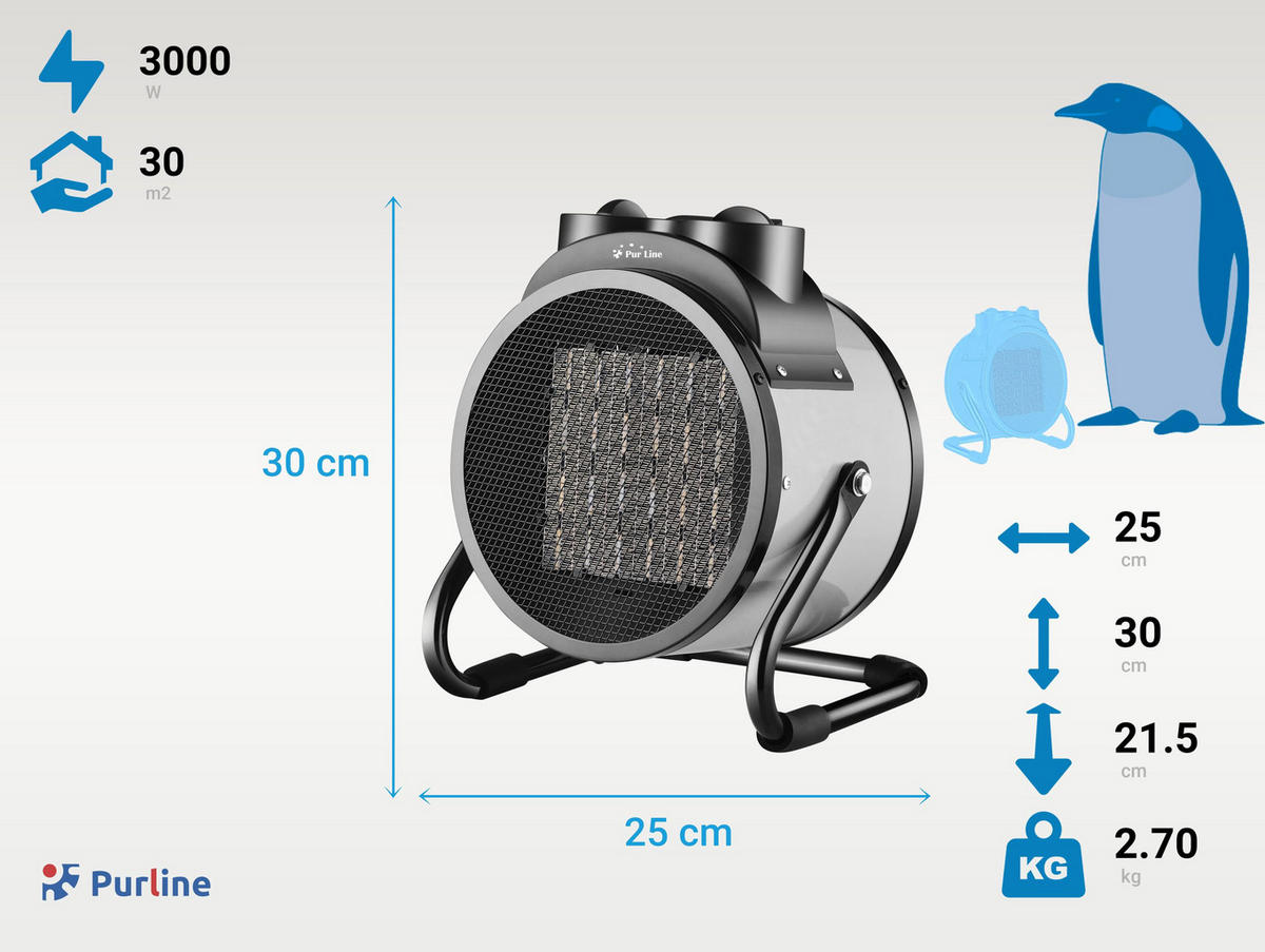 STAND-THERMOVENTILATOR Schwarz mit Leistungskontrolle 3000 W - Schwarz, Kunststoff (25/30/22cm) - Purline