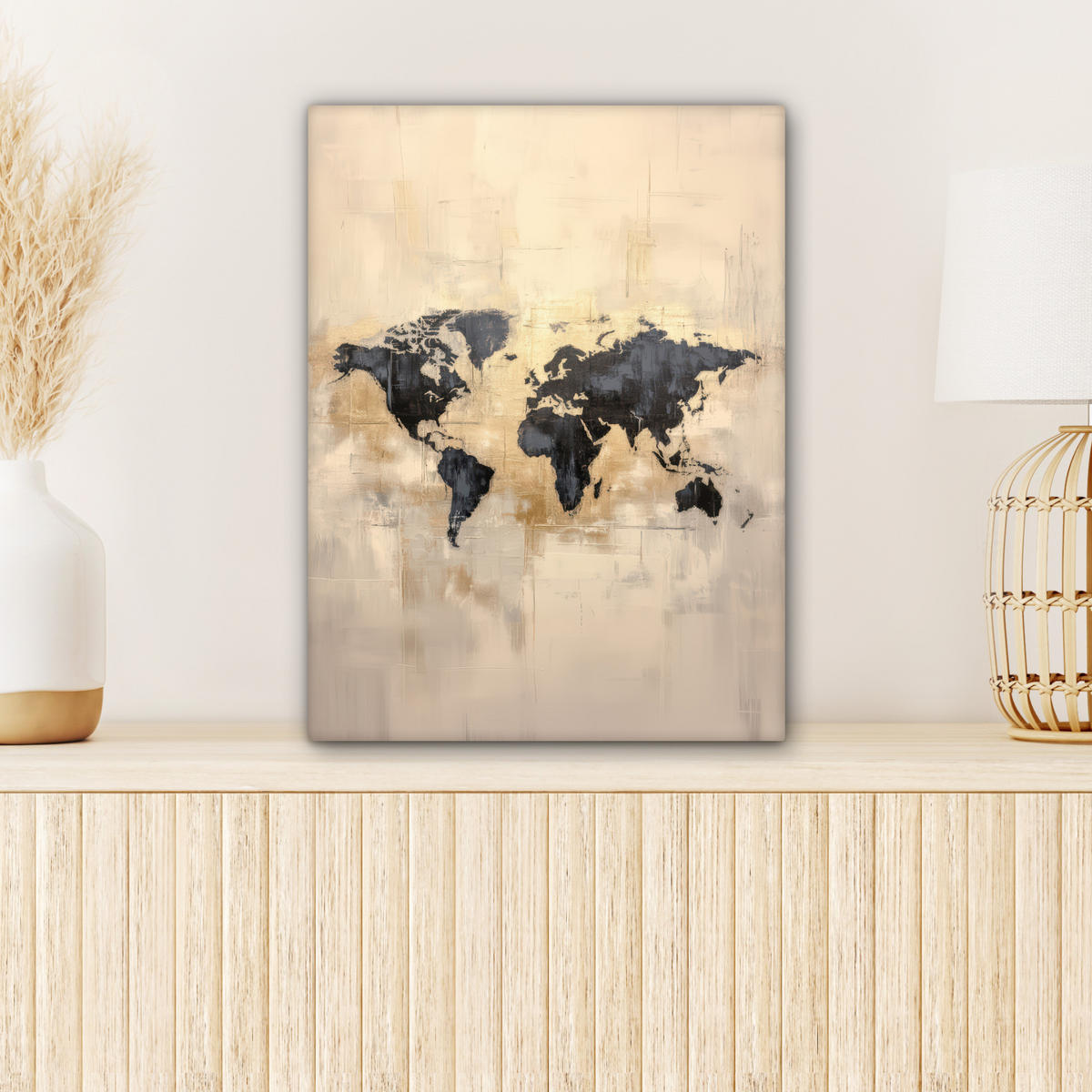 LEINWANDBILD Weltkarte - Gold - Schwarz - Abstrakt 30x40 cm - Kupferfarben, Textil (30/40cm) - MuchoWow