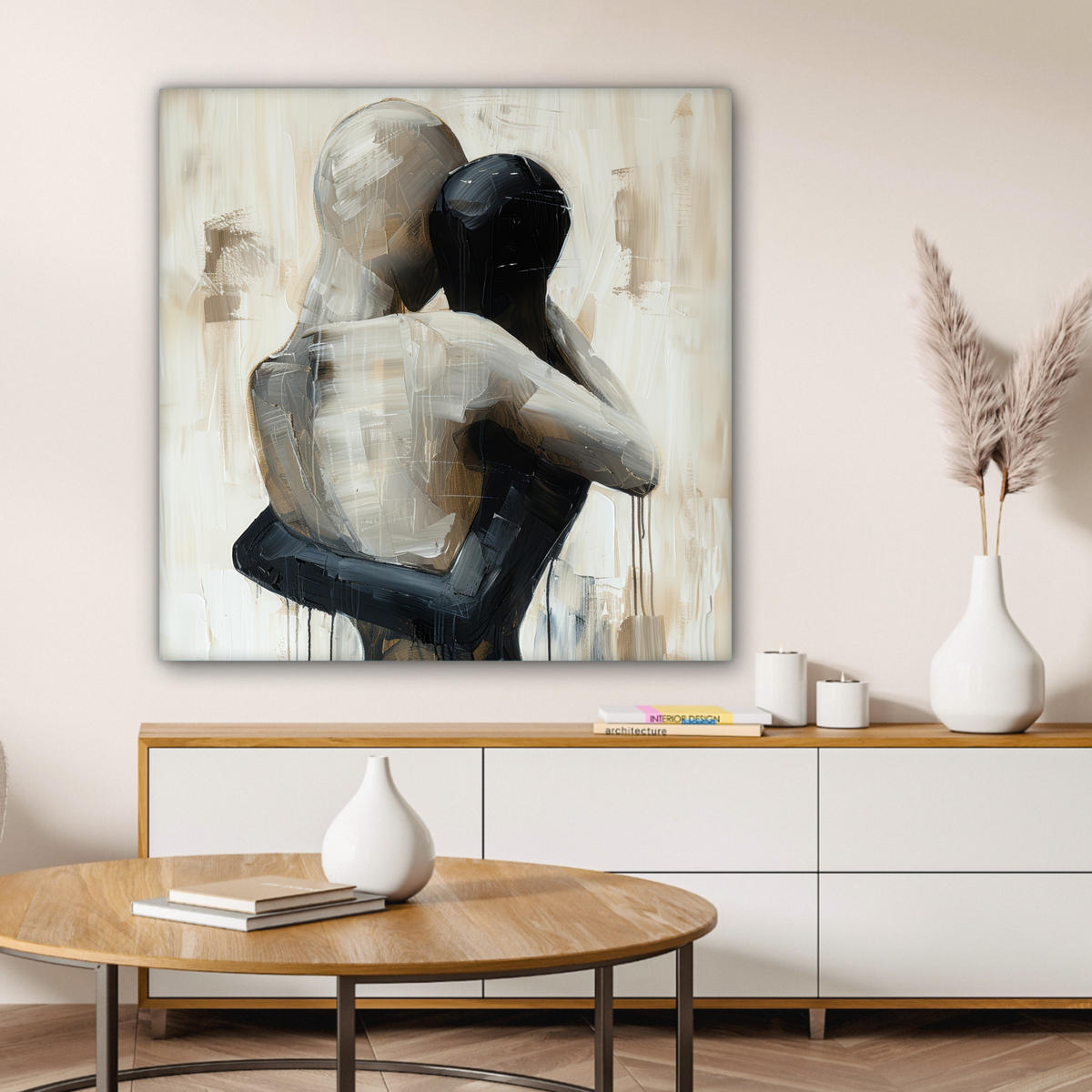 LEINWANDBILD Abstrakt - Liebe - Schwarz und weiß - Modern 90x90 cm - Schwarz, Textil (90/90cm) - MuchoWow
