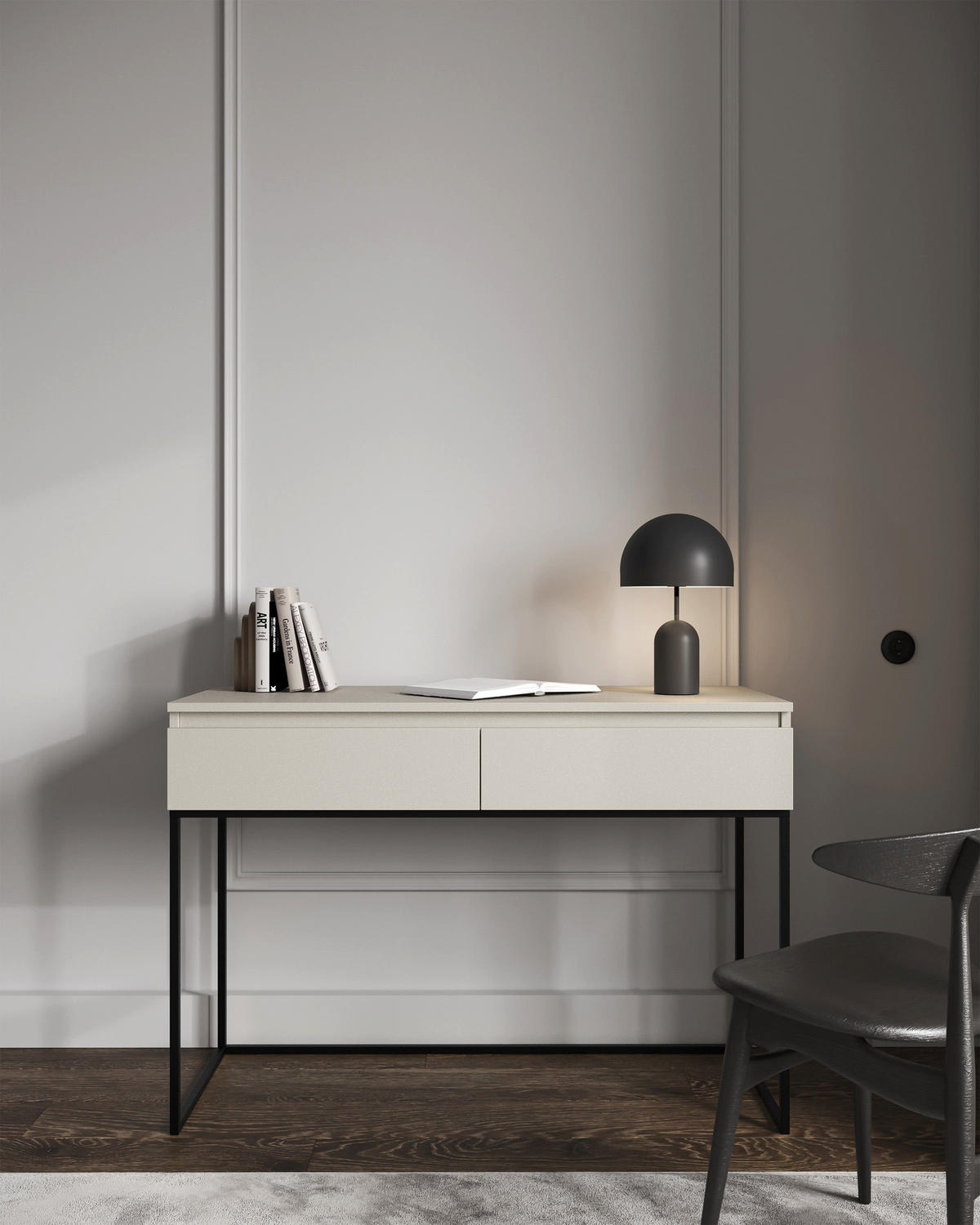 SCHMINKTISCH Selsey Bemmi Graubeige mit schwarzem Metallgestell 120 cm - Beige/Schwarz, Holzwerkstoff/Metall (50/120/80cm) - Selsey