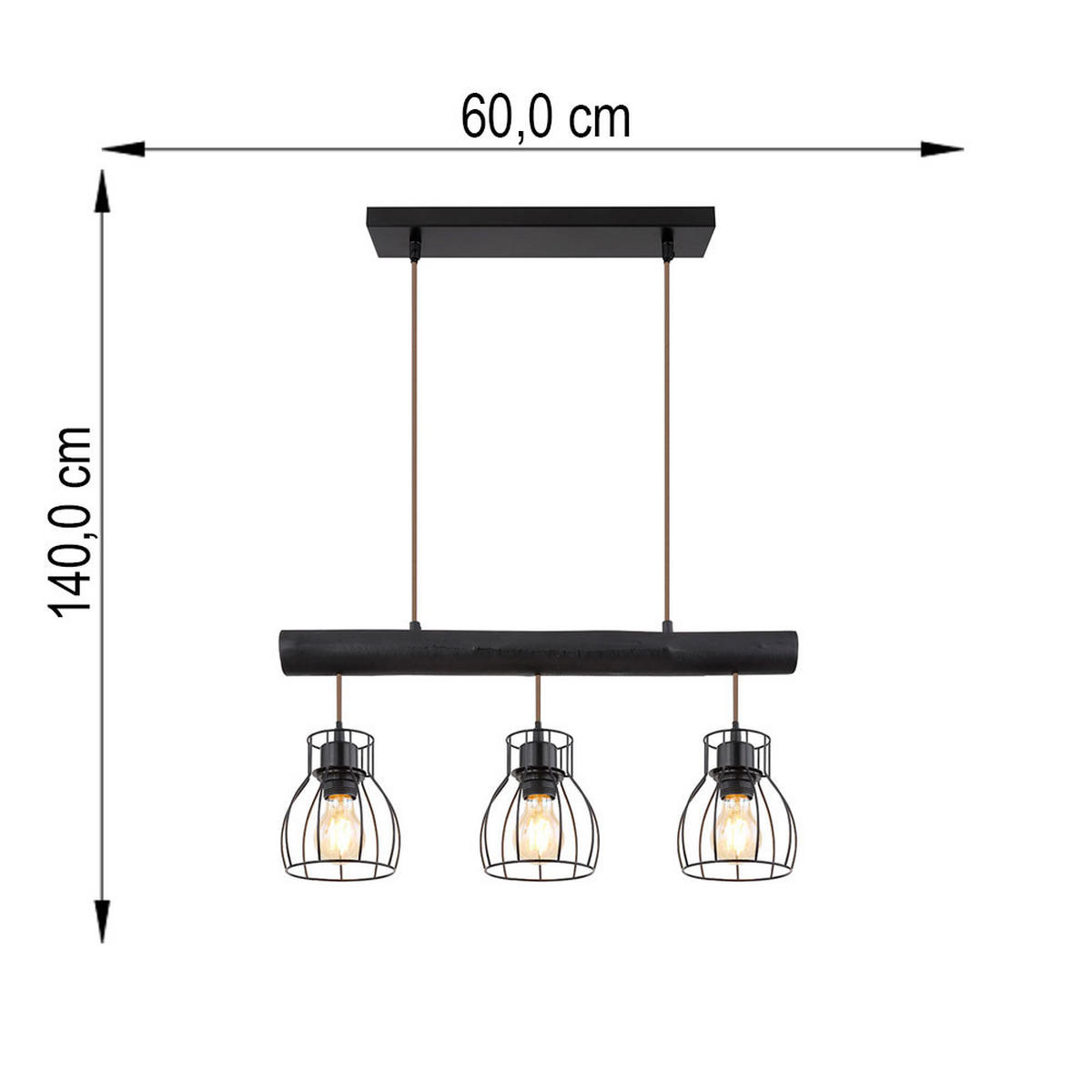 HÄNGELEUCHTE Holz Schwarz Metallgitter - Schwarz, Holz (60/13.6/140cm) - Globo Lighting