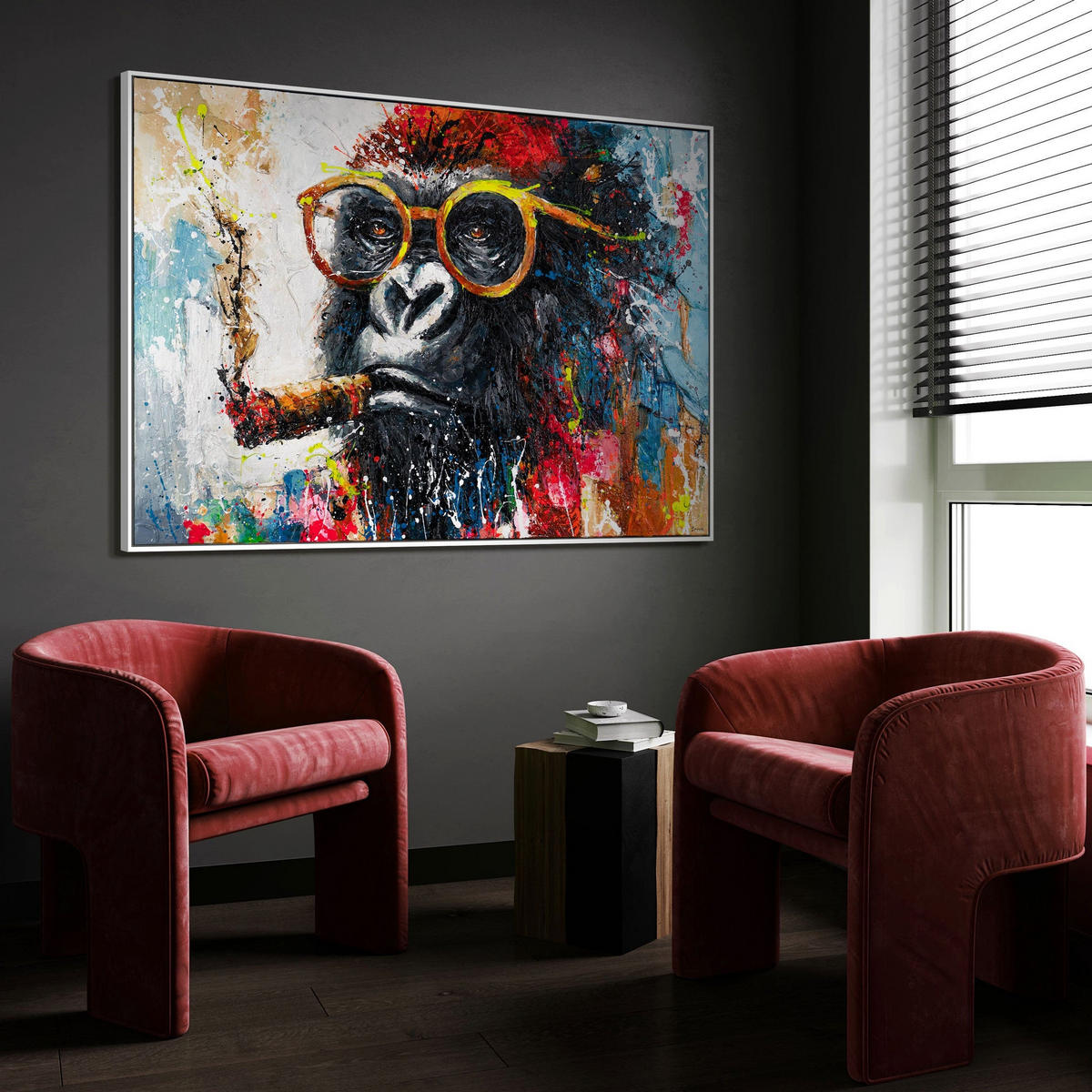 GEMÄLDE Gangster Schattenfugenrahmen Schwarz 140x100 cm - Schwarz, Holz (140/100cm) - YS-art gallery