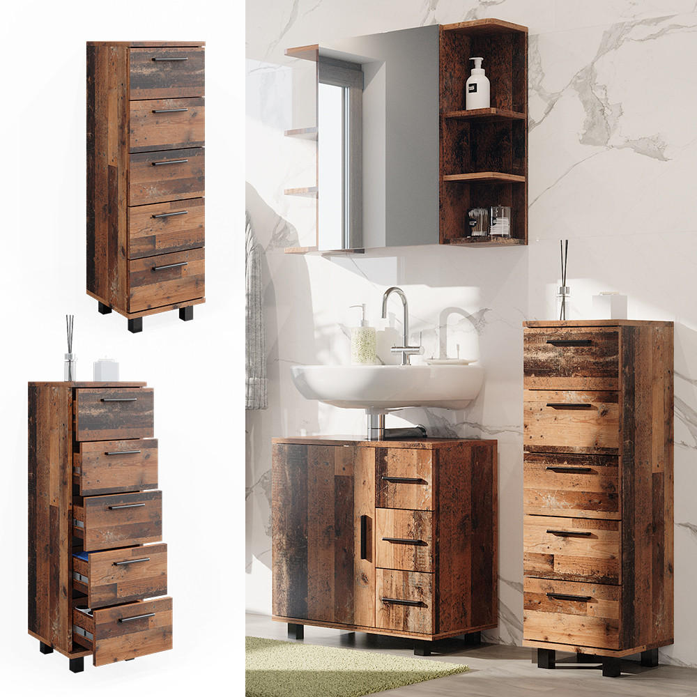 MIDISCHRANK Ilias Eiche rustikal 30 x 95 cm mit 5 Schubladen - Wildeiche, Holzwerkstoff (30/95/30cm) - Vicco