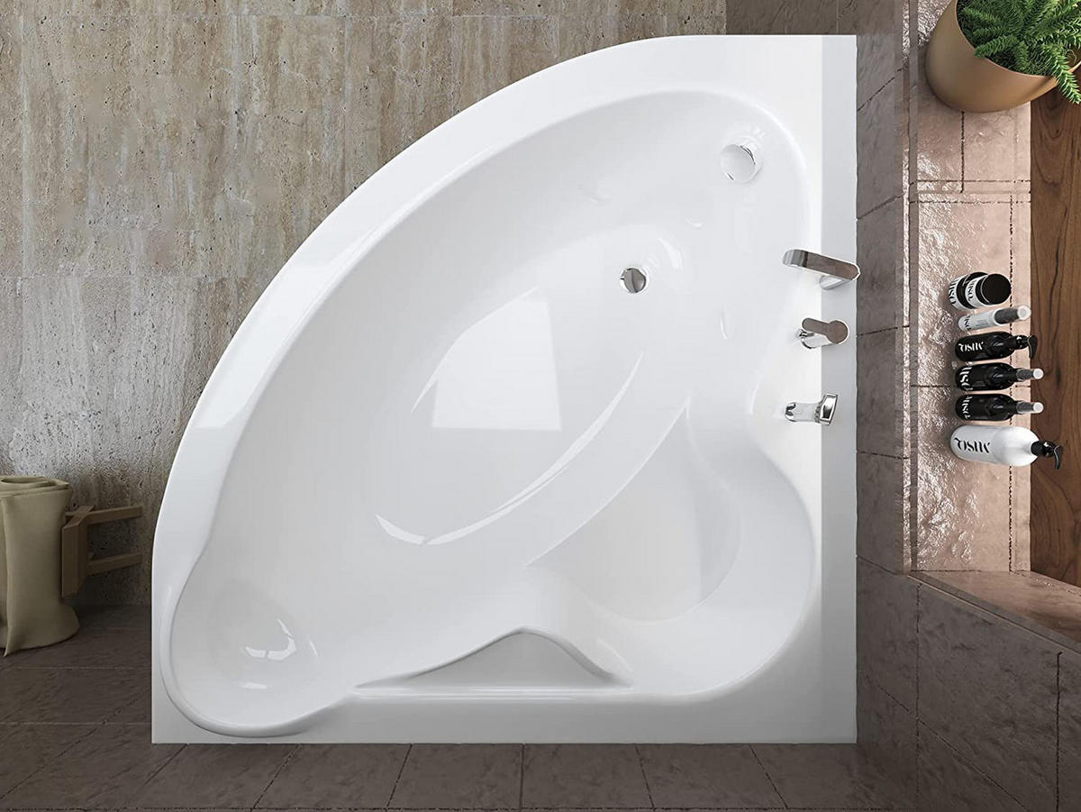 BADEWANNE Eckwanne STANDARD 120/120 mit Styro Ablauf Füße - Weiß, Kunststoff (120/57.5/120cm) - bad land