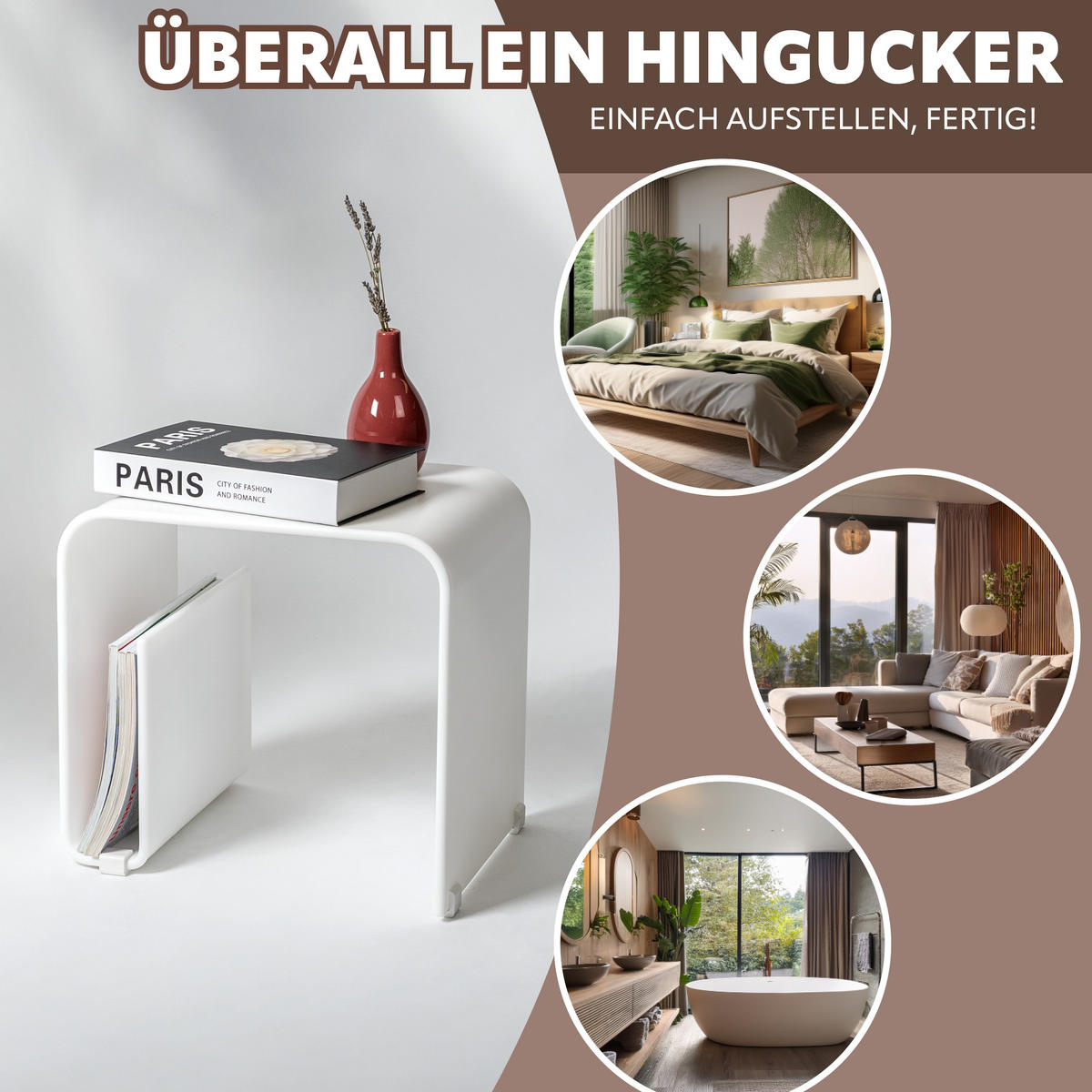 BEISTELLTISCH MIT MAGAZINHALTER Acryl weißmatt - Weiß, Kunststoff (30/38.5/35.5cm) - eluno
