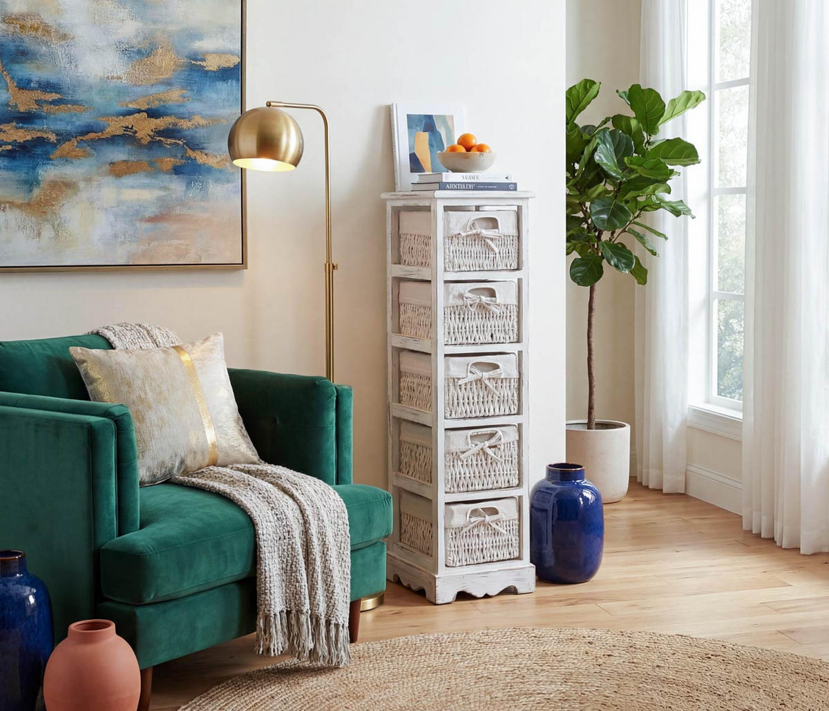 REGAL KOMMODE MIT 5 KORBSCHUBLADEN Weiß - Weiß, Holz (25/90/28cm) - MCW