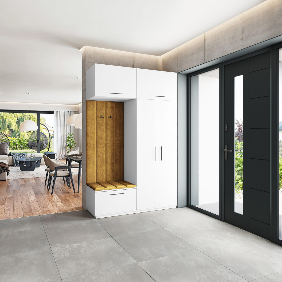 GARDEROBENSCHRANK REMA 150/240/60 cm Modern Garderobe-Set Weiß - Gelb/Weiß, Holzwerkstoff (150/240/60cm) - MASSENO