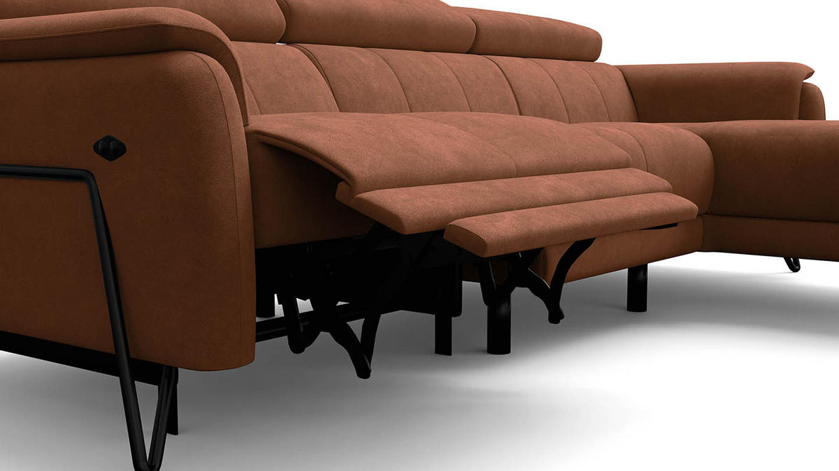 ECKSOFA RODEN 4-Sitzer mit Relax, braun, Veloursstoff - Braun, Holz/Textil (268/92cm) - Wozimo