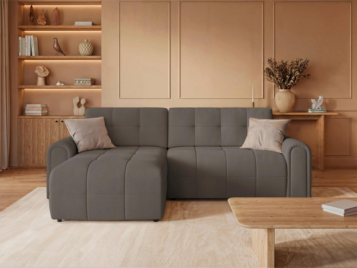 ECKSOFA Simolla Taupe links - Graubraun/Schwarz, Kunststoff/Textil (268/180cm) - Selsey