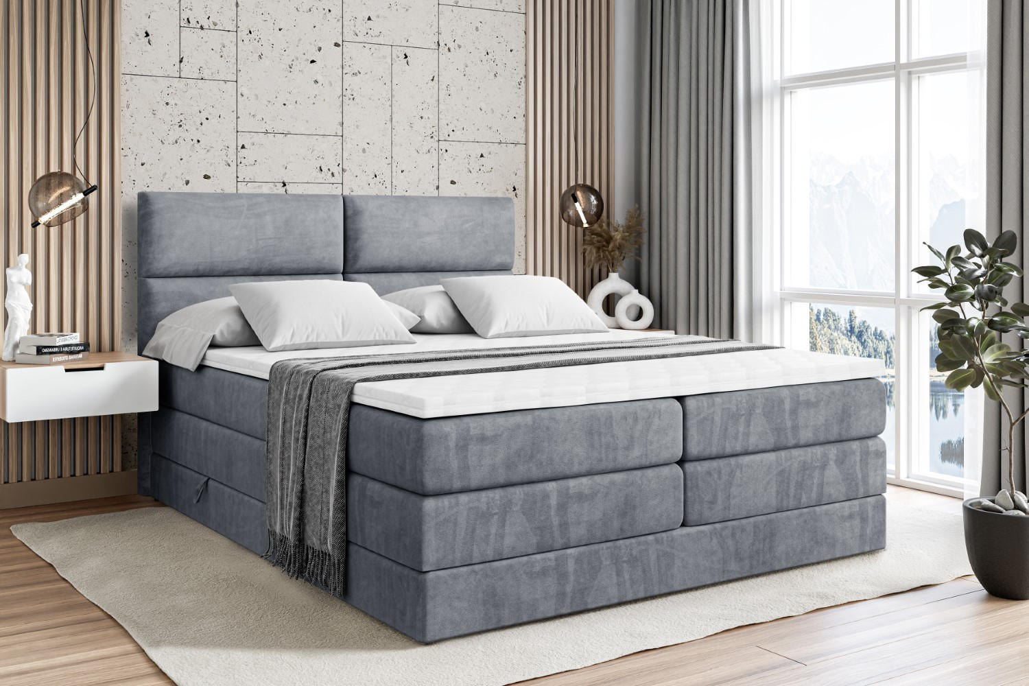 BOXSPRINGBETT BOXI3 KING - 120x200 - H3/H4 - Grau - Grau, Holzwerkstoff (120/200cm) - ALTDECOR