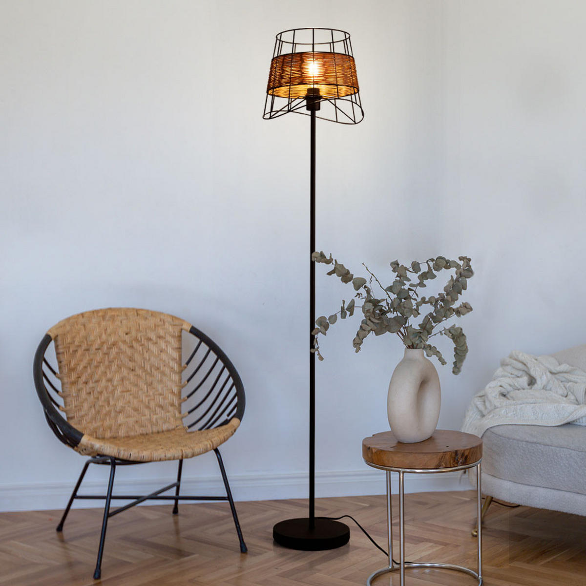 LED STEHLEUCHTE Metall Braun Käfig-Design - Braun, Metall (30/30/154cm) - Nowa