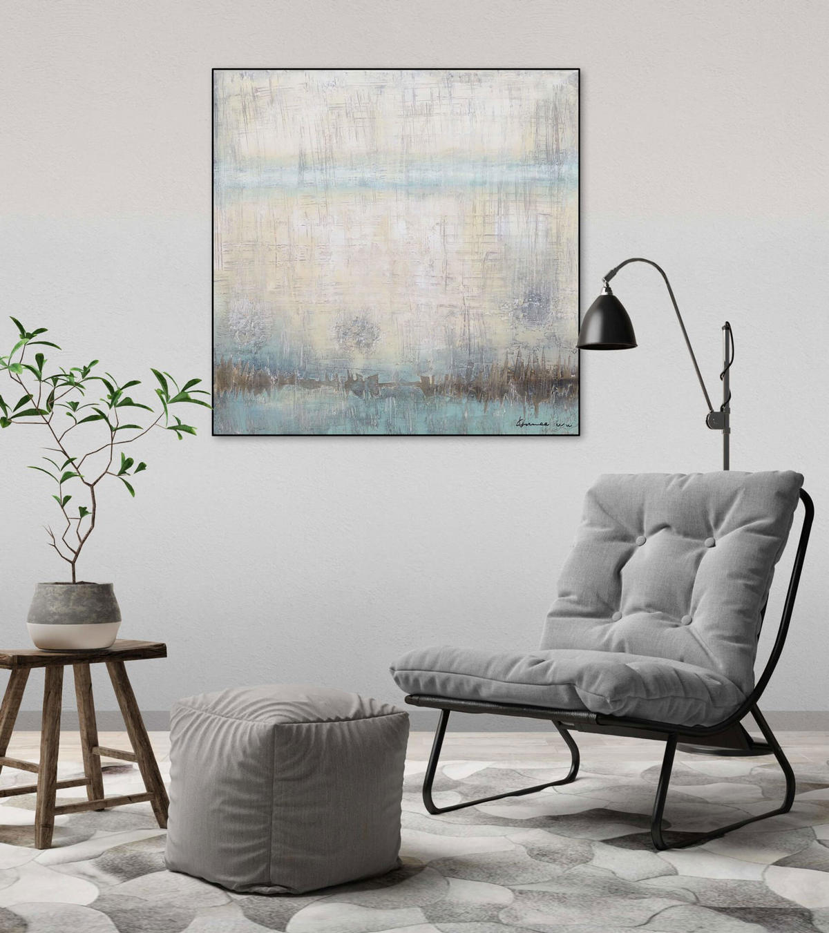 ACRYLBILD HANDGEMALT 80/80 cm - Beige, Holz/Textil (80/80cm) - KUNSTLOFT