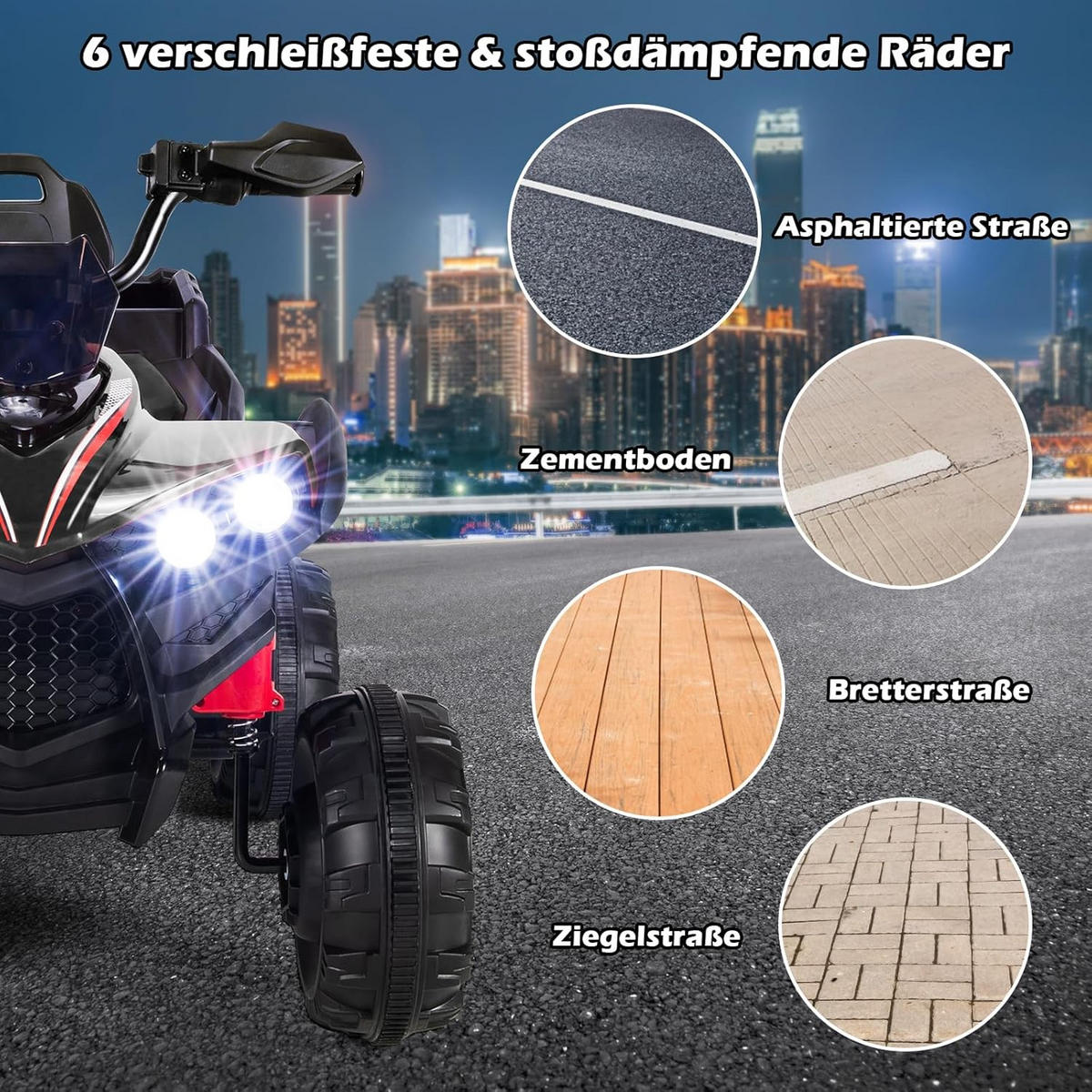 KINDERQUAD 12V Elektro Schwarz - Schwarz, Kunststoff (69/72/129cm) - COSTWAY