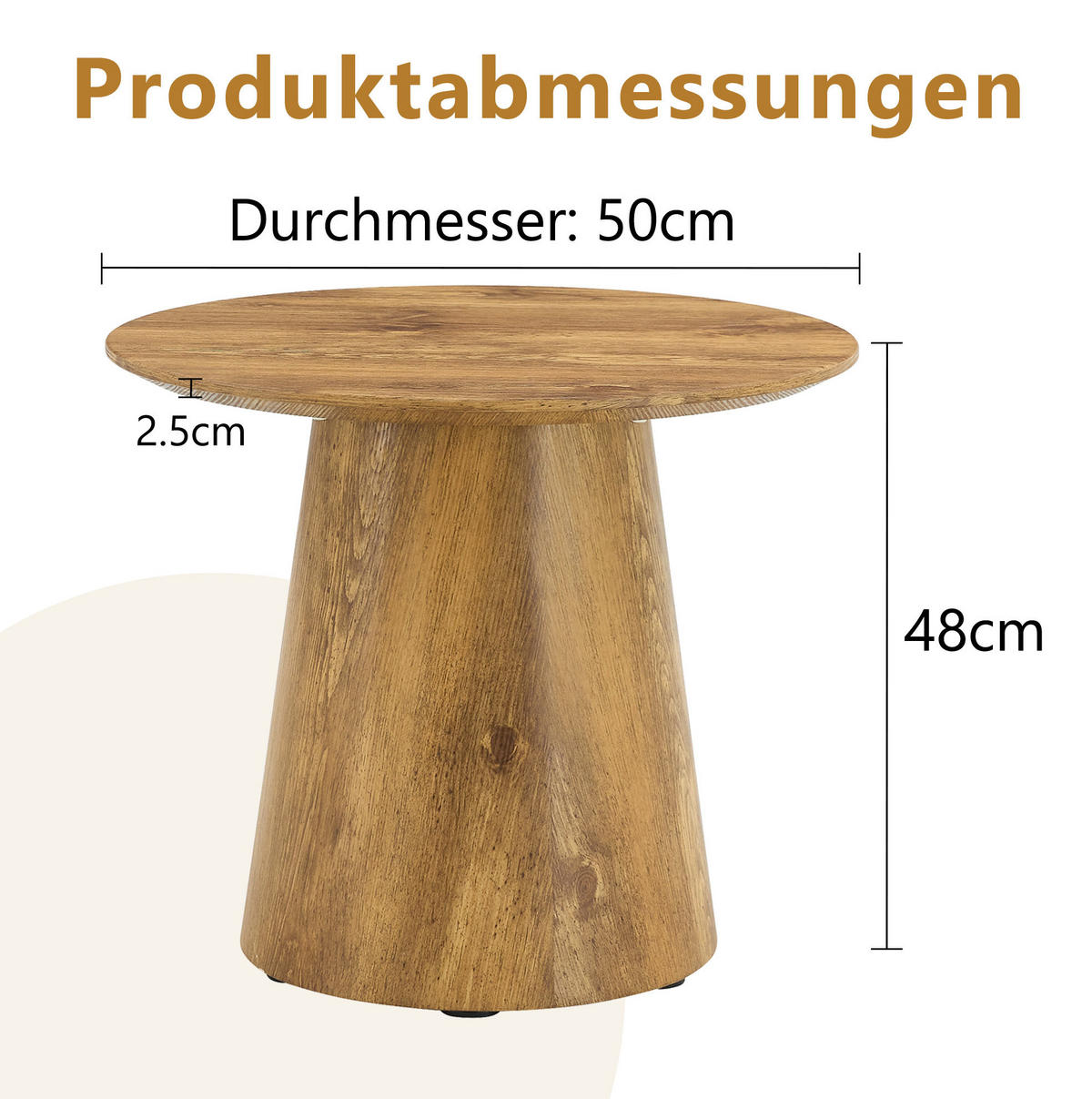 BEISTELLTISCH 50/50/48 cm vielseitig einsetzbar mit robuster MDF-Platte in Holzoptik, Holzfarben - Naturfarben, Holzwerkstoff (50/50/48cm) - Modfu