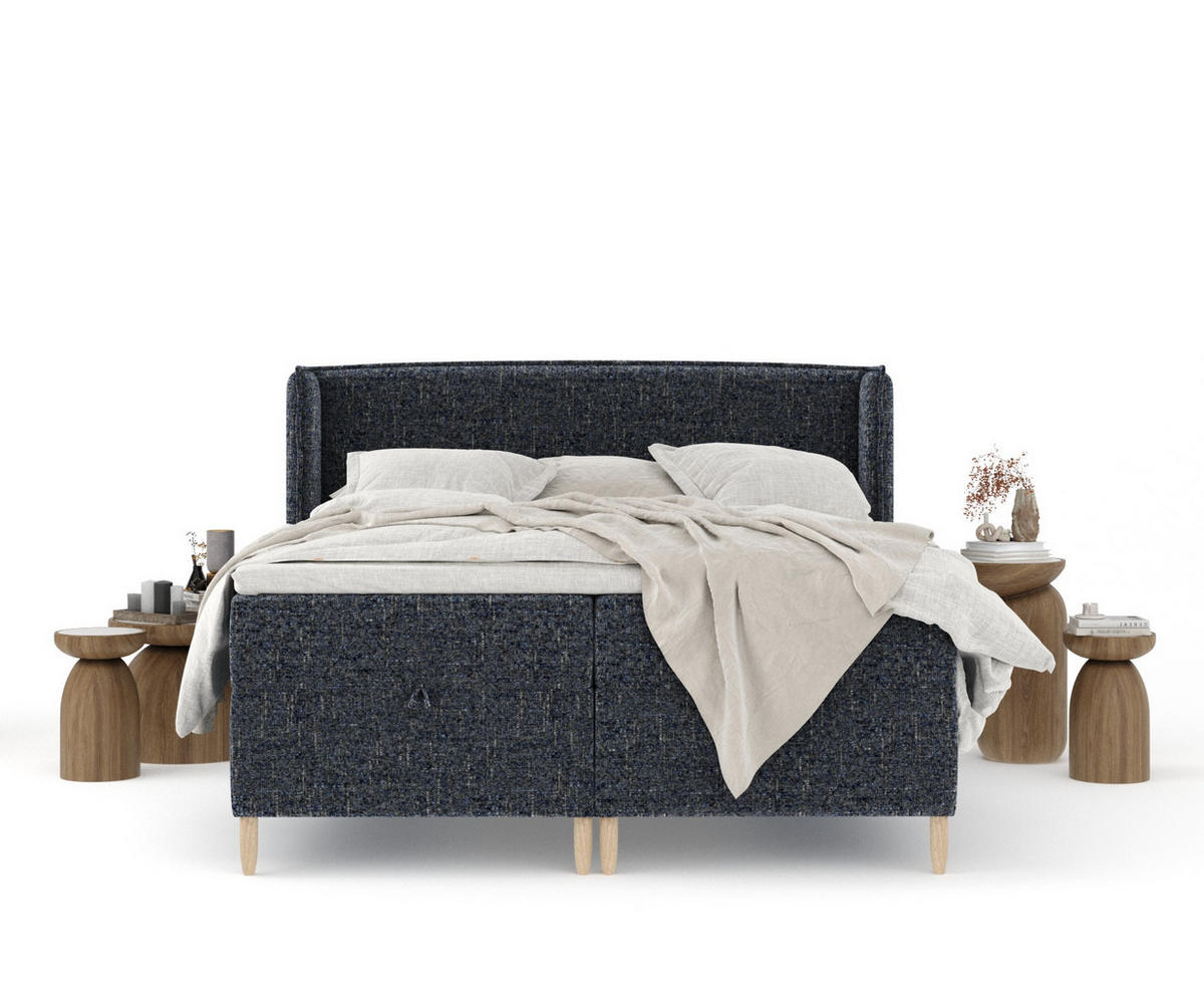 BOXBETT Monpelli Marineblau 140/200 cm im Webstoff - Naturfarben/Dunkelblau, Holz/Holzwerkstoff (140/200cm) - Maison de Reve