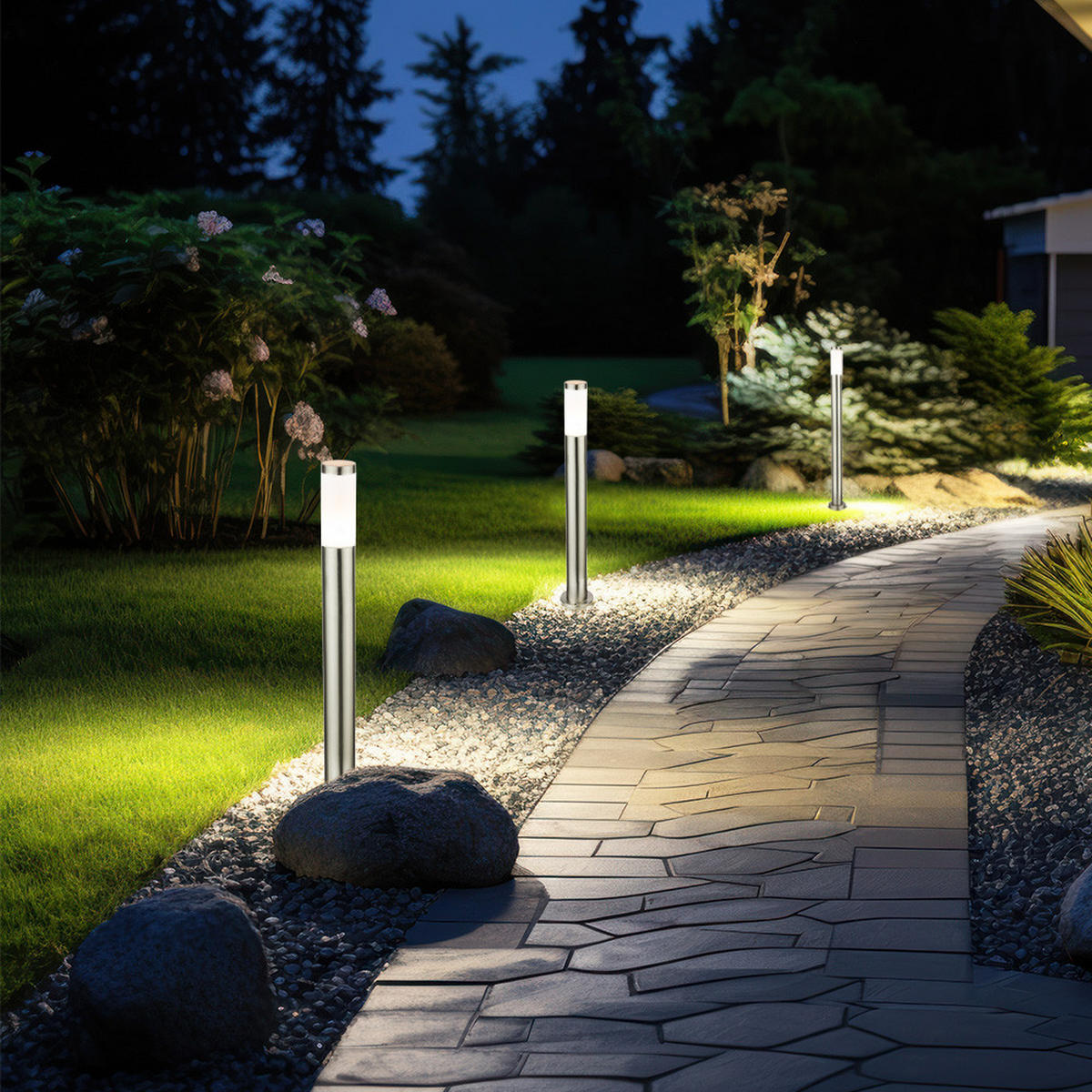 LED STEHLEUCHTE Edelstahl Silber opal 4er Set - Silberfarben, Metall (7.6/7.6/80cm) - Globo Lighting