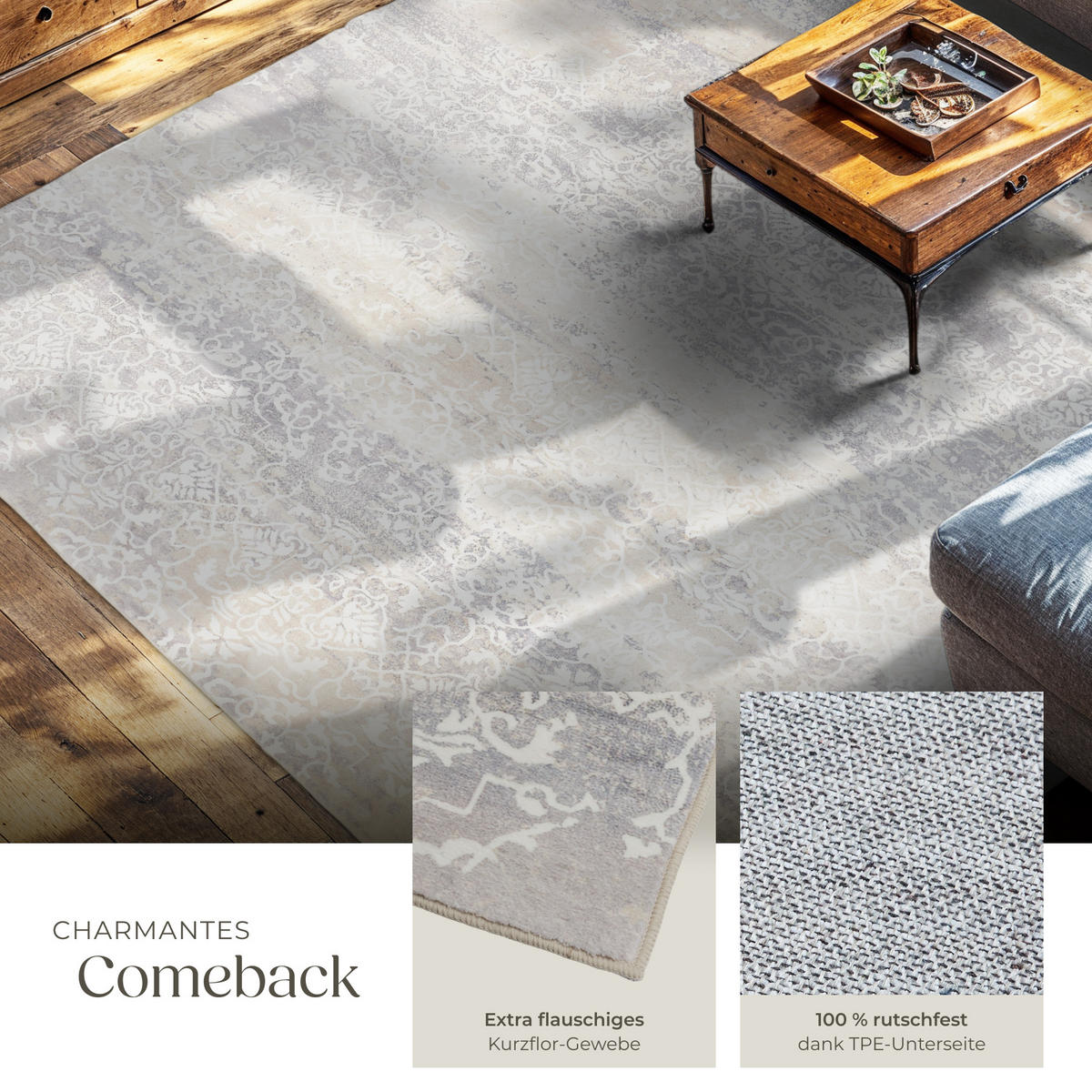 TEPPICH Vintage Design Dalia,rutschfeste Unterfläche,beige - Beige, Textil (240/340cm) - tectake