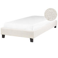 KÁRPITOZOTT ÁGY Bézs-Sötét fa színű 90-200 cm Roanne - bézs/sötétbarna, textil (90/200cm) - Beliani