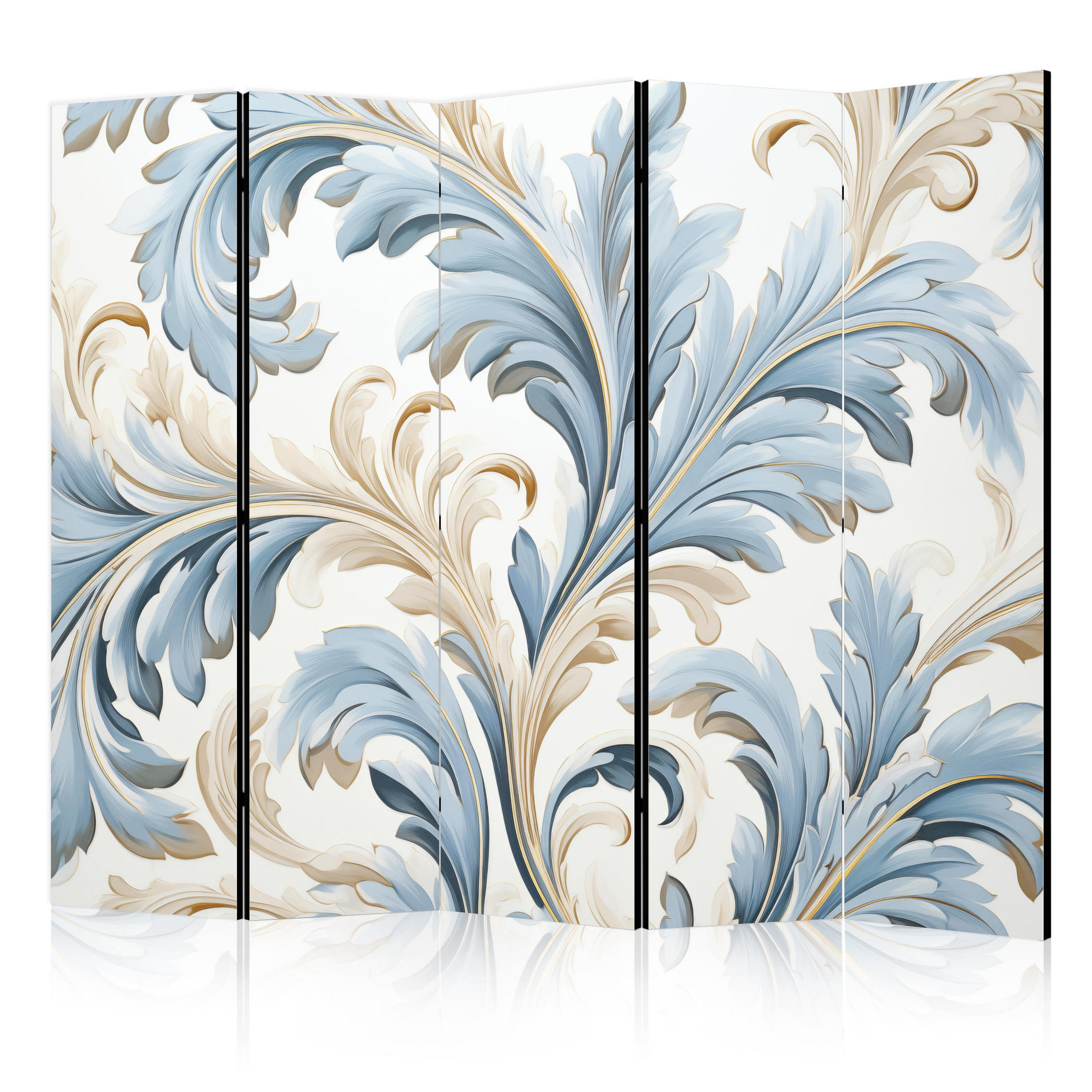 PARAVÁN Jednostranný 5-dielny 225x172 cm Barokové Ornamenty - modrá, drevo/textil (225/172/3cm) - Muralo