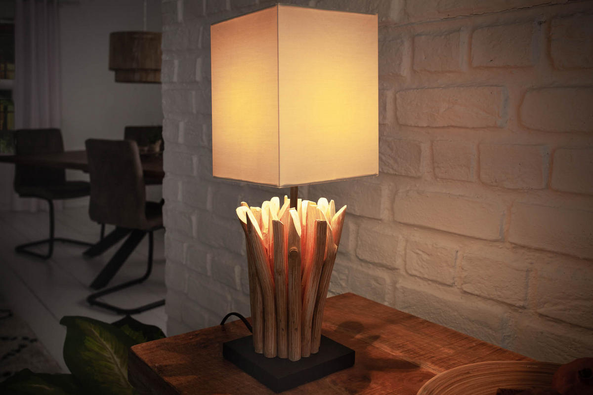 TISCHLEUCHTE EUPHORIA Treibholz Beige 45 cm - Beige/Naturfarben, Holz/Textil (15/15/45cm) - riess-ambiente