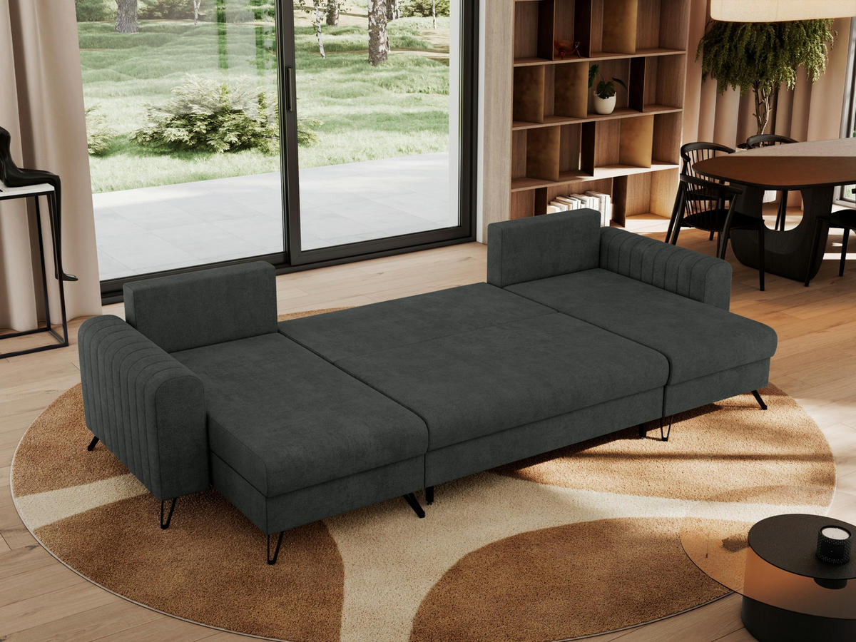 WOHNLANDSCHAFT AXEL U Struktur Dunkelgrau - Schwarz/Grau, Textil/Metall (312/90/140cm) - MKS