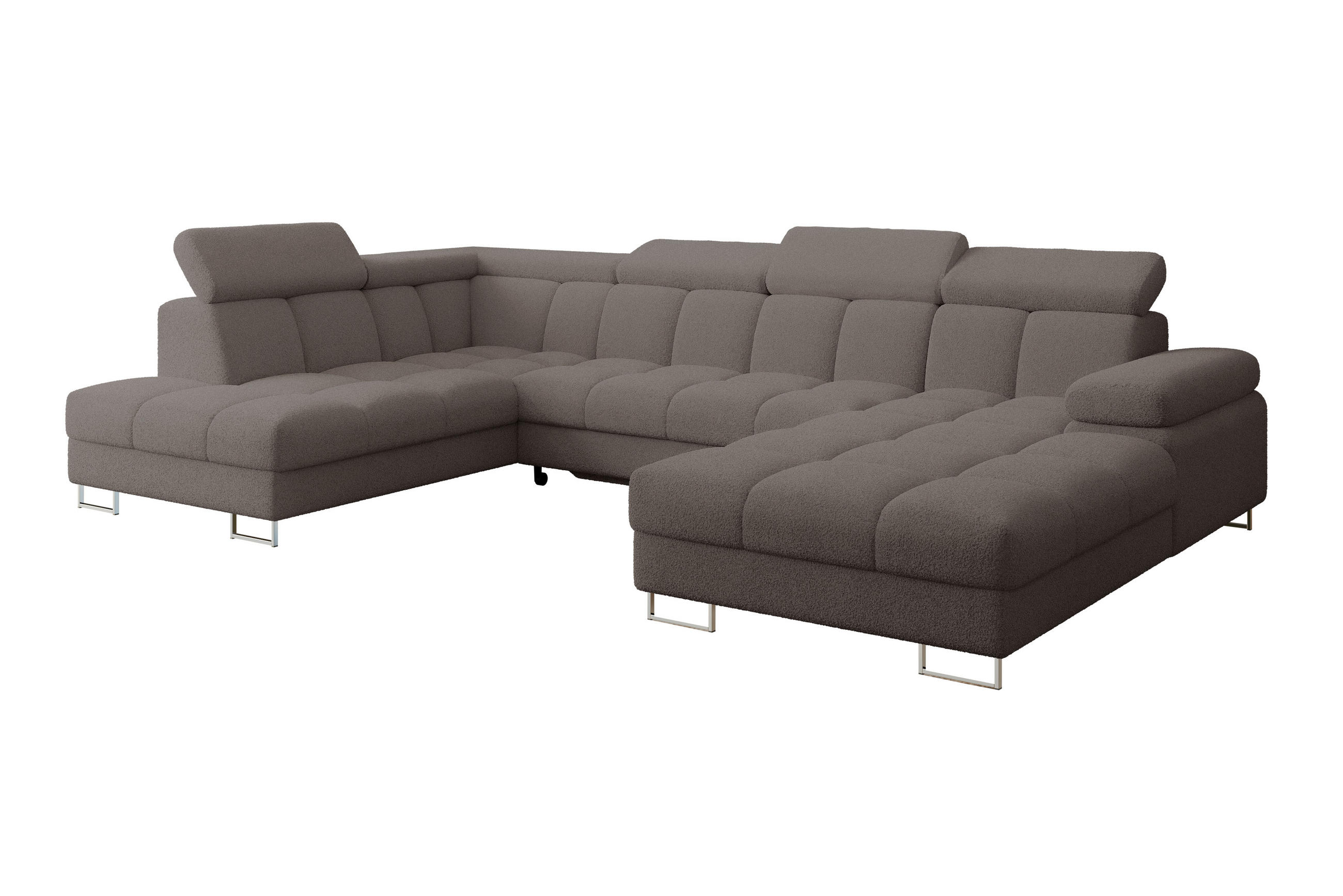 WOHNLANDSCHAFT mit Schlaffunktion und Bettkasten Ottomane Links COMA U 345x203x79 Braun Bouclé - Dunkelbraun, Holzwerkstoff/Textil (345/79/203cm) - ALTDECOR