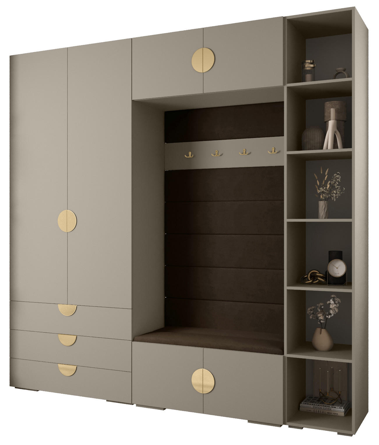Abiks Möbel Garderoben-Set Kaschmir, Braun, Gold 240x236.7x47 cm