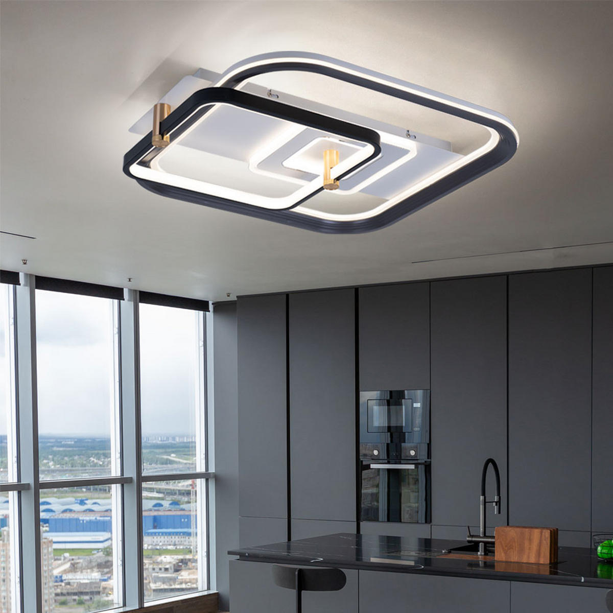 LED DECKENLEUCHTE Metall Schwarz opal - Schwarz, Metall (52/48/9.5cm) - Globo Lighting