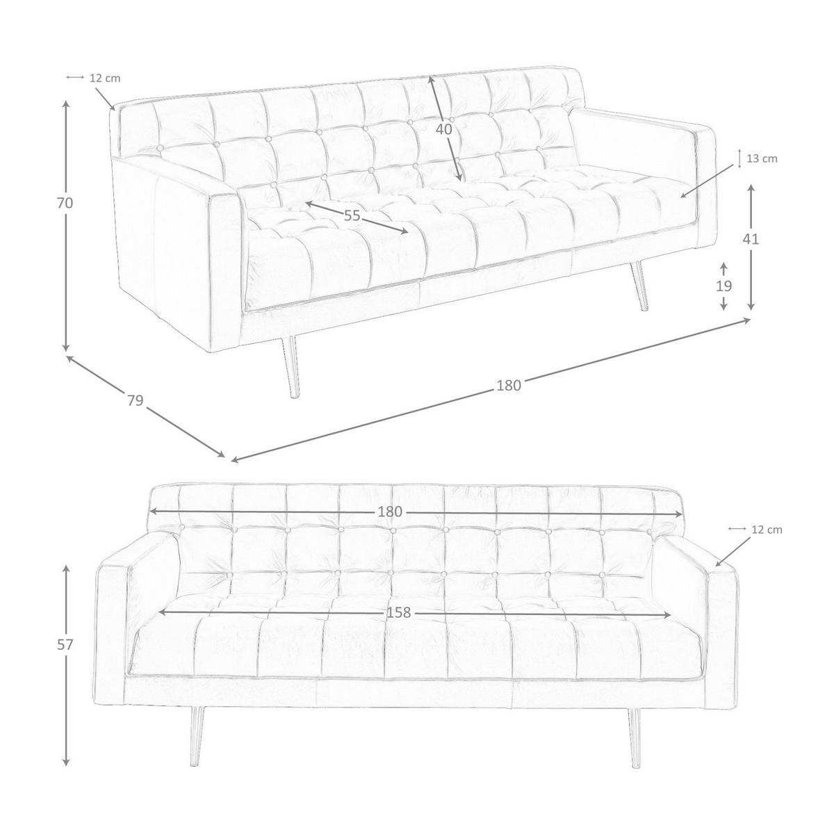 CHESTERFIELD-SOFA Klassisch Dunkelbraun Dunkler Stahl 180/79/70 cm - Braun, Leder/Metall (180/70/79cm) - ANGEL CERDA