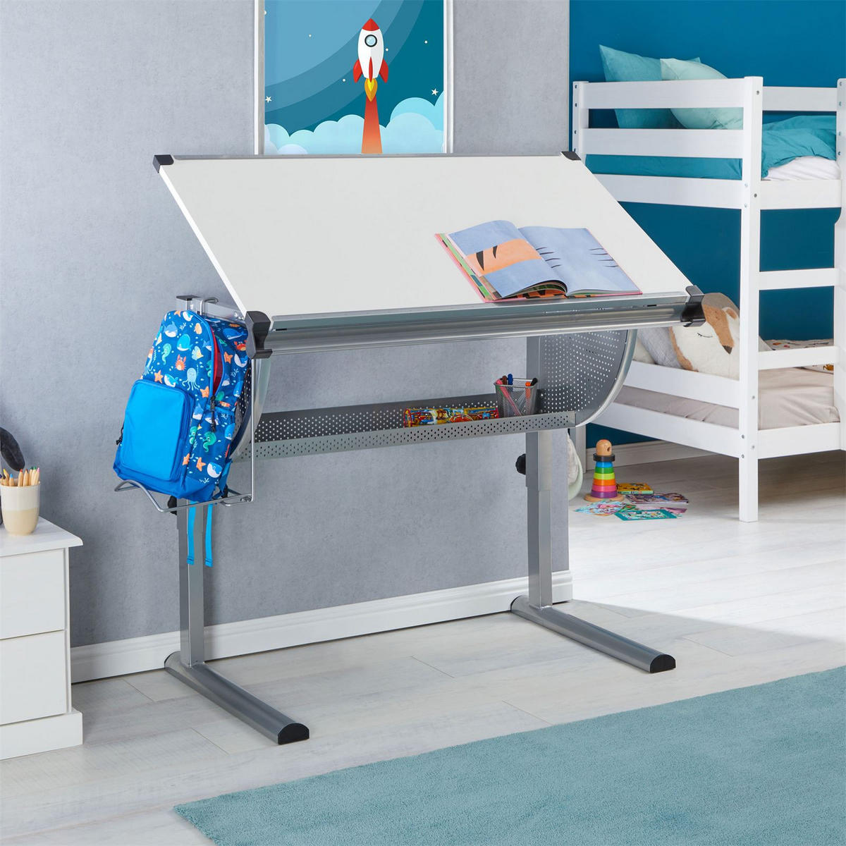 KINDERSCHREIBTISCH SARI - Alufarben/Weiß, Holzwerkstoff/Metall (111/93/60cm) - CARO-Möbel