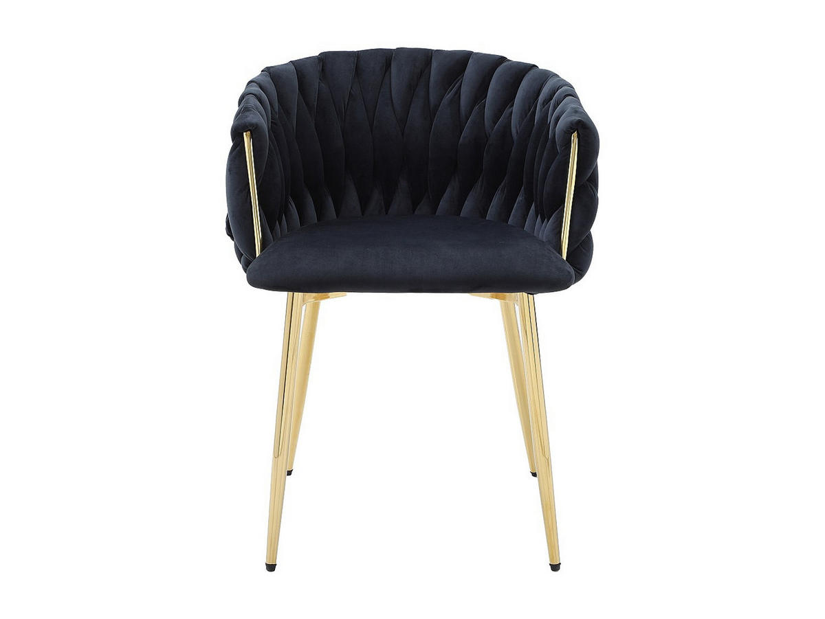 STUHL mit Armlehnen 6er-Set - Samt & goldfarbenes Metall - Schwarz - ELEGANO - Schwarz, Textil (59/74/57cm) - Vente-Unique