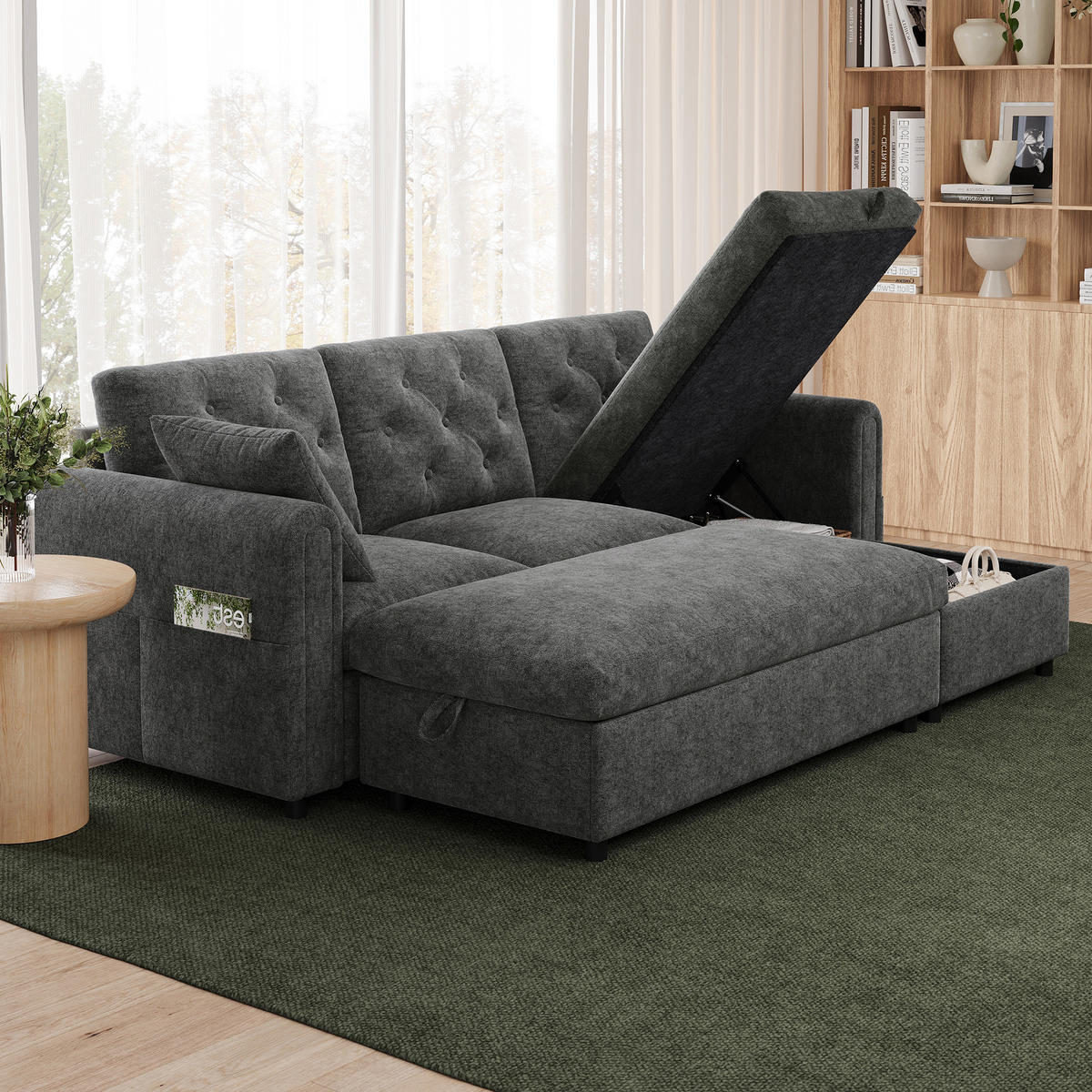 SOFA Baršun L Oblik s Tabureom 219x131x86 cm Siva - siva, tekstil (219/86/131cm) - FLIEKS