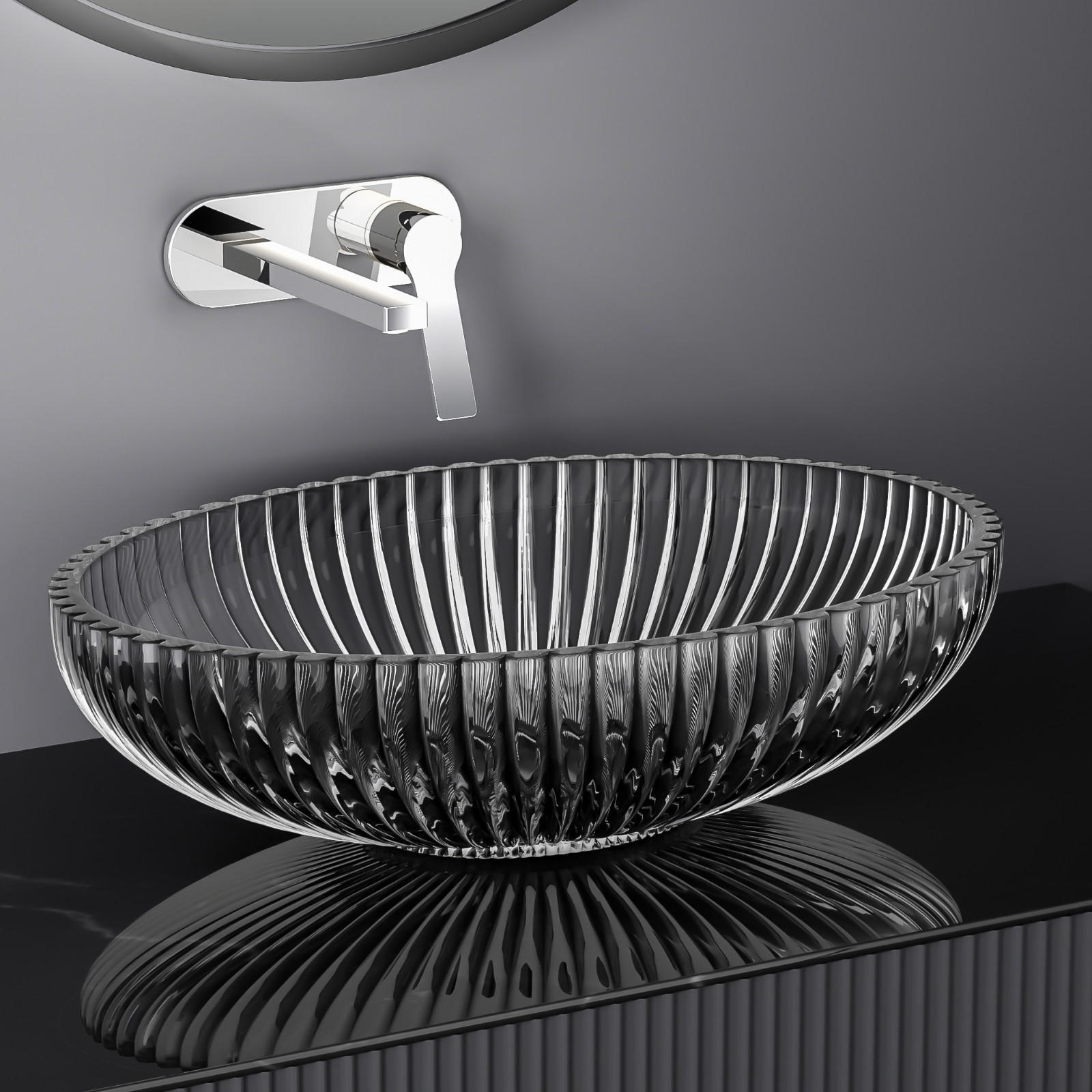 WASCHBECKEN Schwarzes Glas Oval 51 / 35 / 15 cm - Schwarz, Glas (35/15/51cm) - EMKE