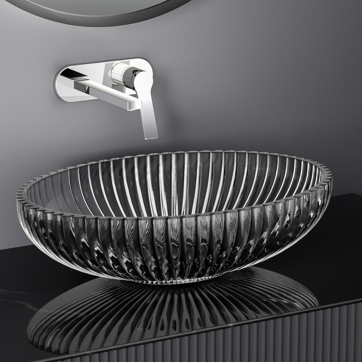 WASCHBECKEN Schwarzes Glas Oval 51 / 35 / 15 cm - Schwarz, Glas (35/15/51cm) - EMKE