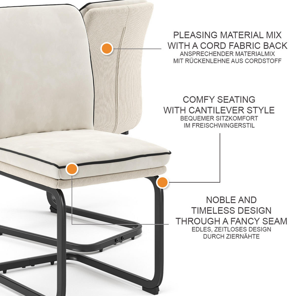 KONZOLOVÁ ŽIDLE Eleganza Béžová - béžová, textil (49/95.5/63.5cm) - Vicco