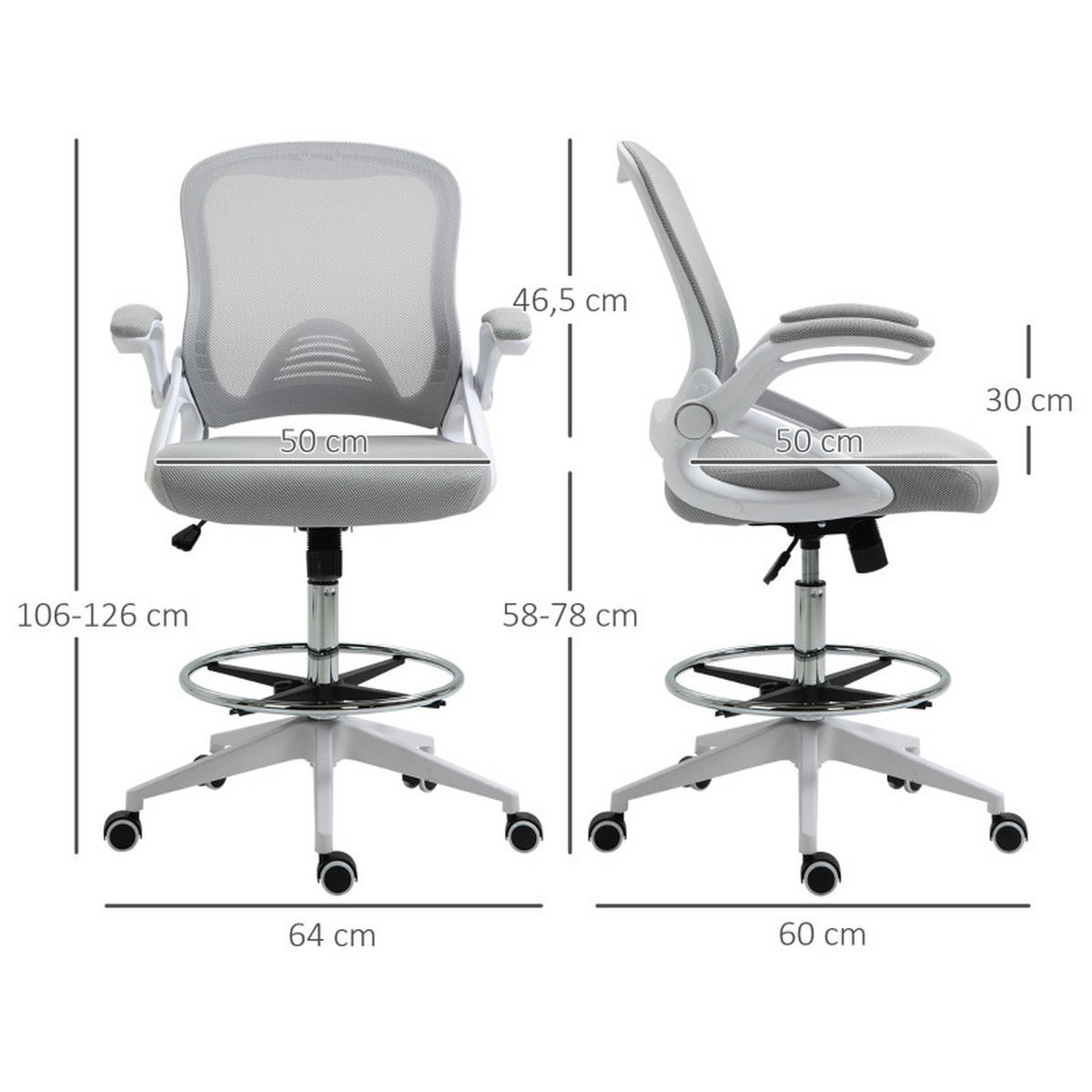 DREHSTÜHLE Netzstoff Fußring Wippfunktion Hellgrau - Grau, Metall (60/126/64cm) - SHOPENTRA