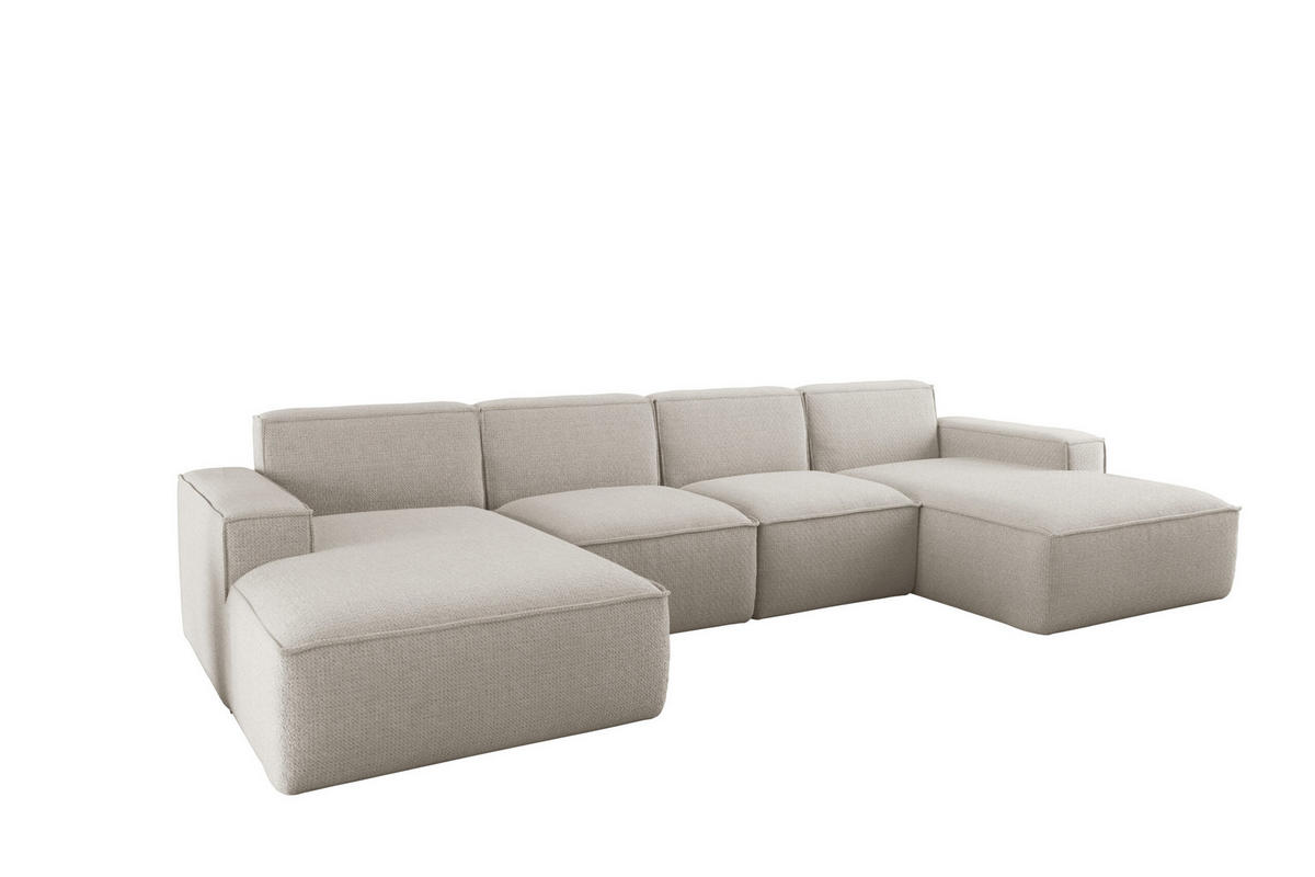 ECKSOFA U-Form Siena mit Stoff Artico Nata - Ecru, Holz (344/165cm) - Kaiser Möbel
