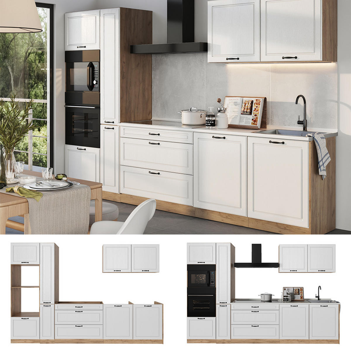 KUCHYNKA R-Line, Biely vidiecky dom/Dub Goldkraft, 310 cm Goldkraft tammi työtaso - biela/farba duba, kompozitné drevo (310/206.8/60cm) - Vicco