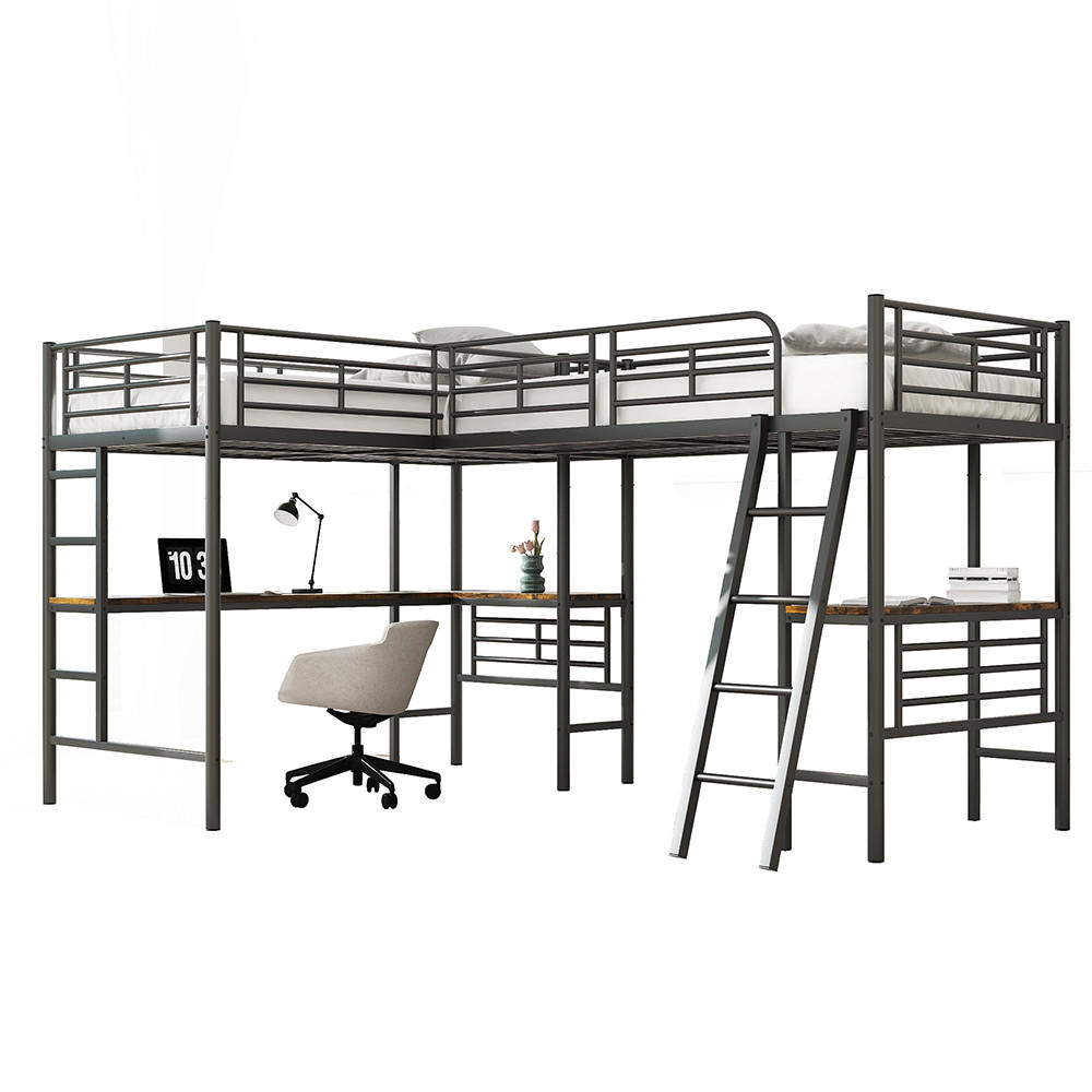 HOCHBETT 90/200 cm in Schwarz mit Doppeltreppe - Schwarz, Metall (90/200cm) - KOMHTOM